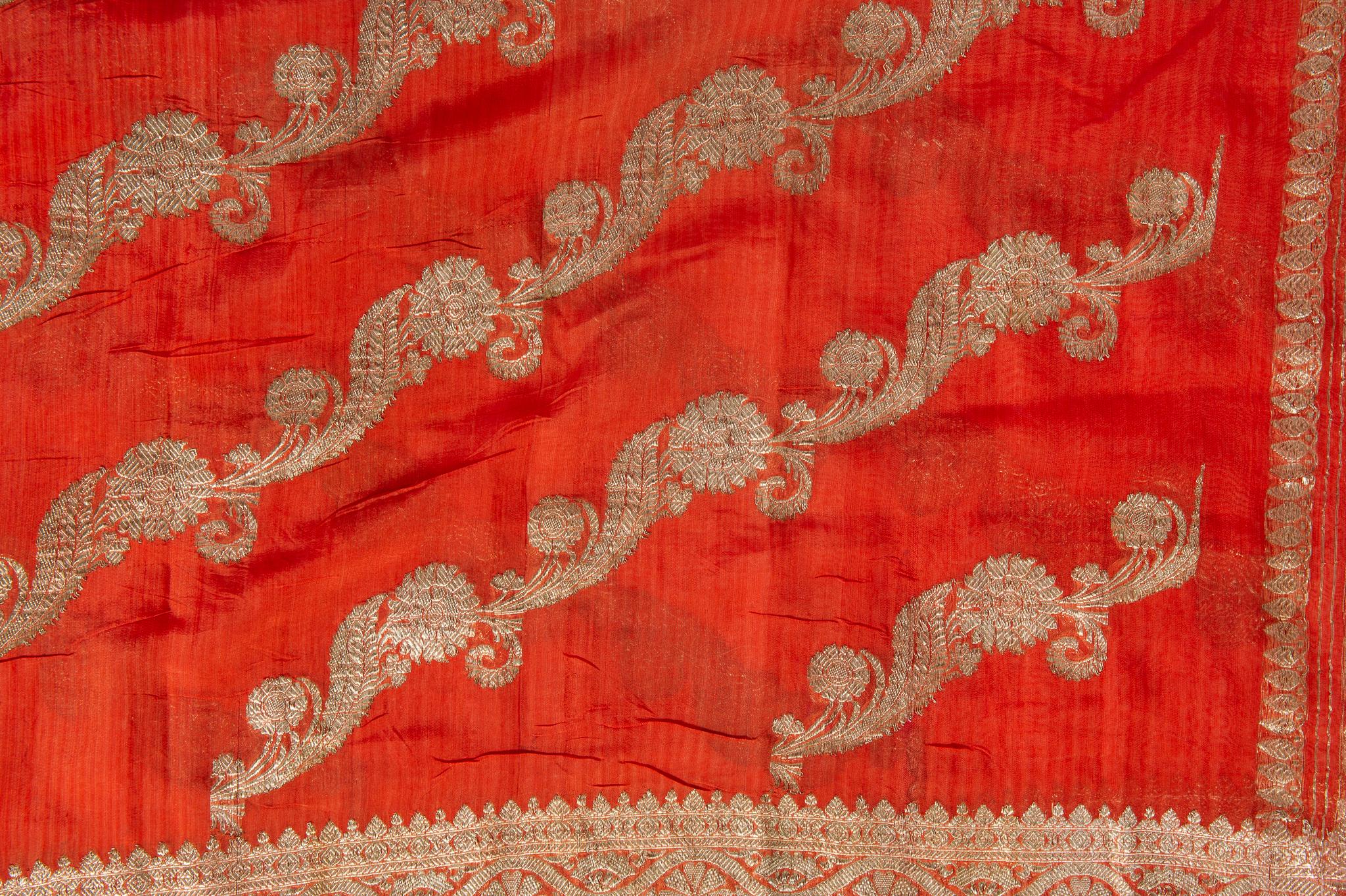 Embroidered  Indian Sari Coral Color New Idea for Unusual Curtains Also For Sale