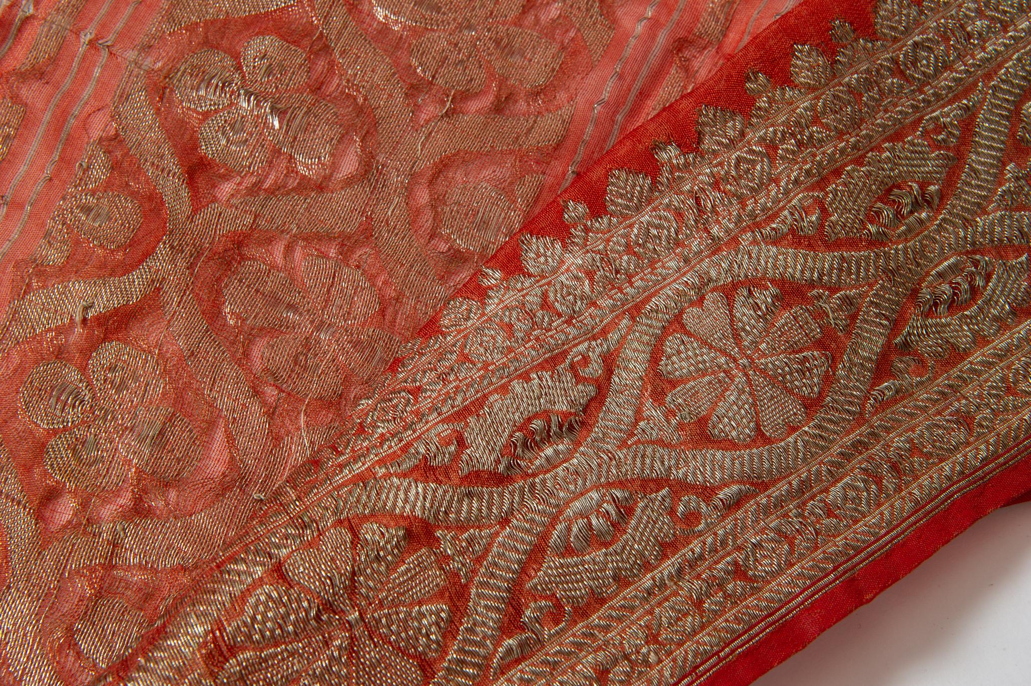 Synthetic  Indian Sari Coral Color New Idea for Unusual Curtains Also For Sale