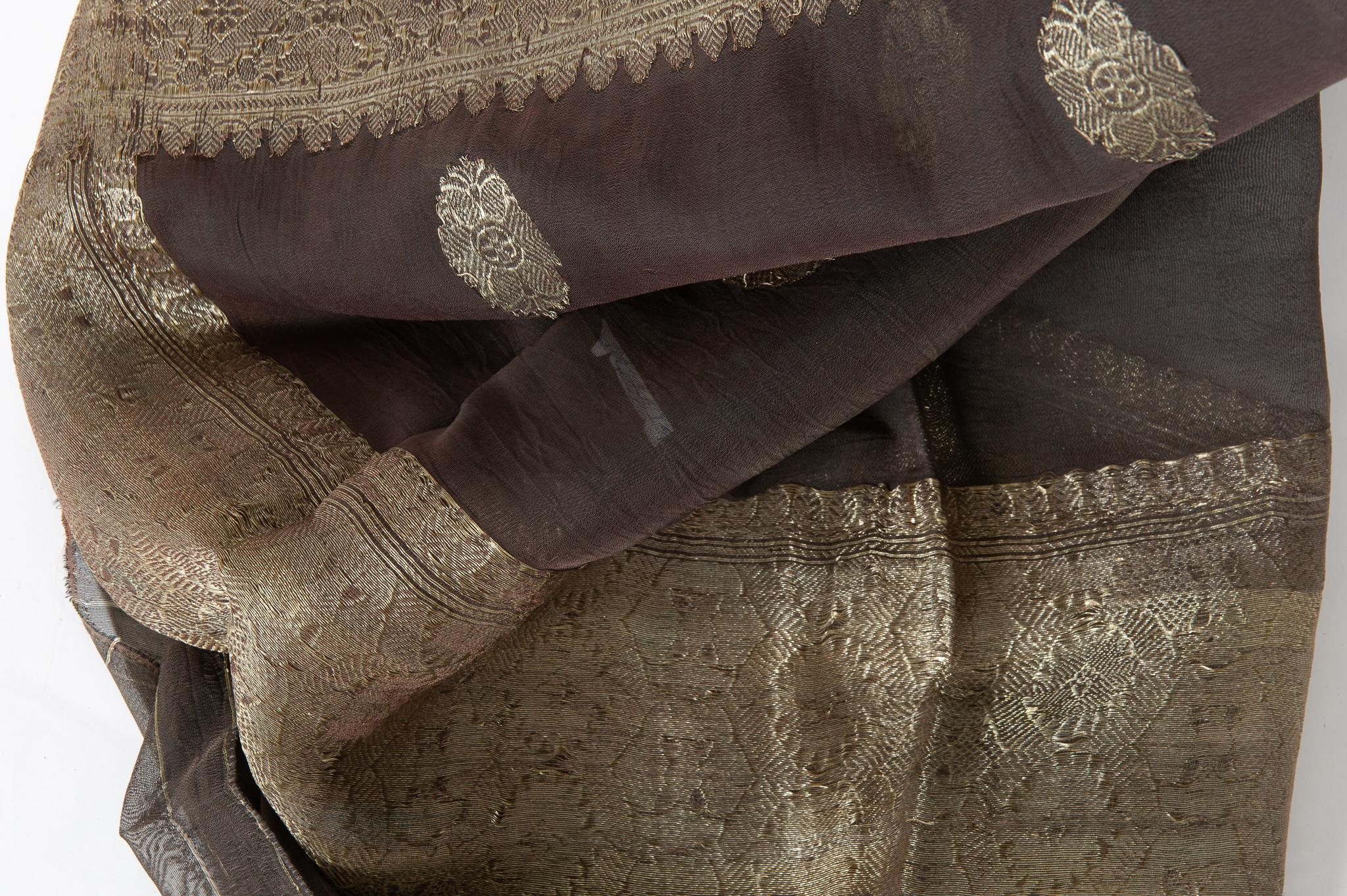 Vintage Indian Sari Dark Brown Color, Unusual Curtains or an Evening Dress 6