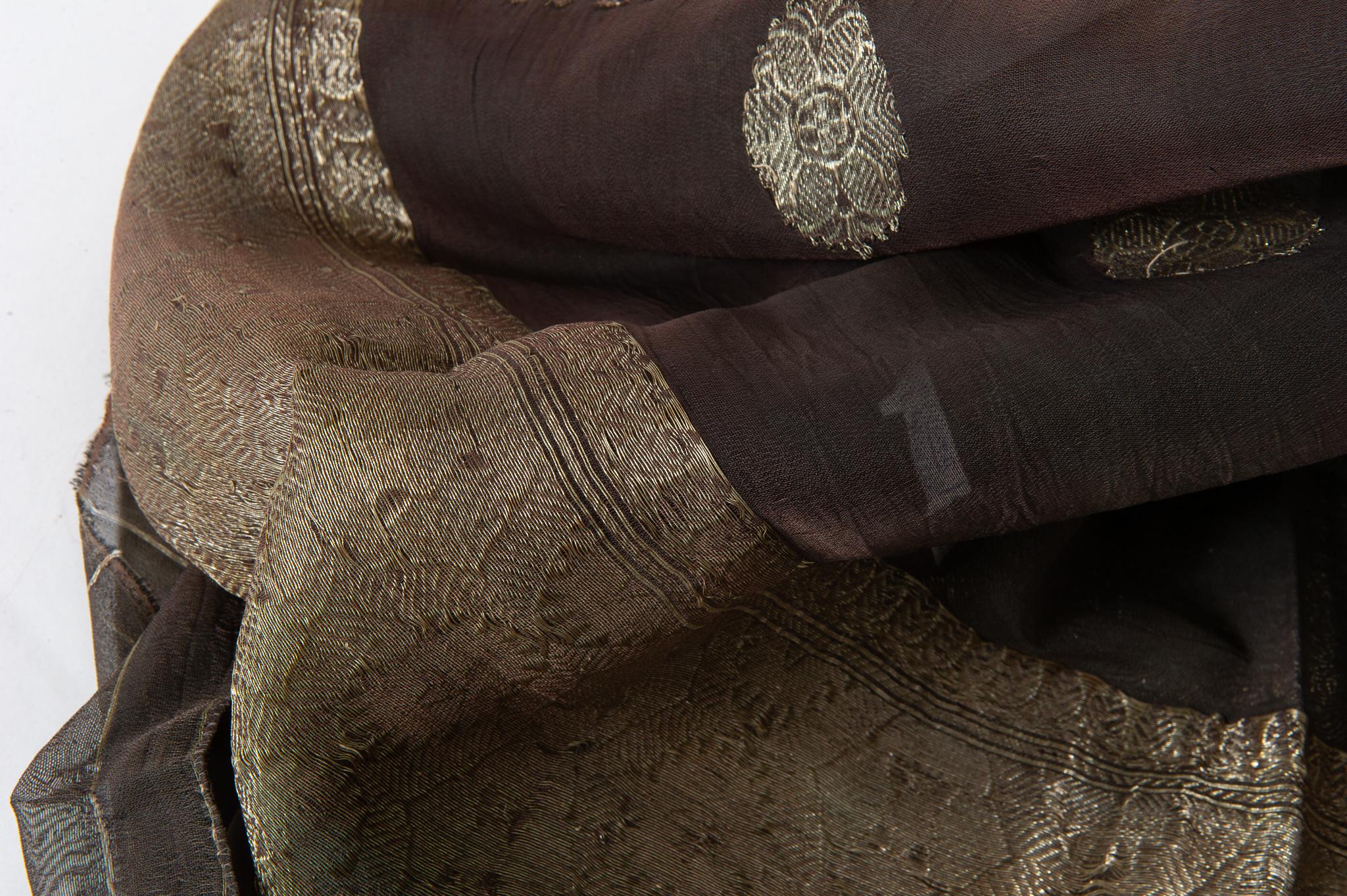 Vintage Indian Sari Dark Brown Color, Unusual Curtains or an Evening Dress 8