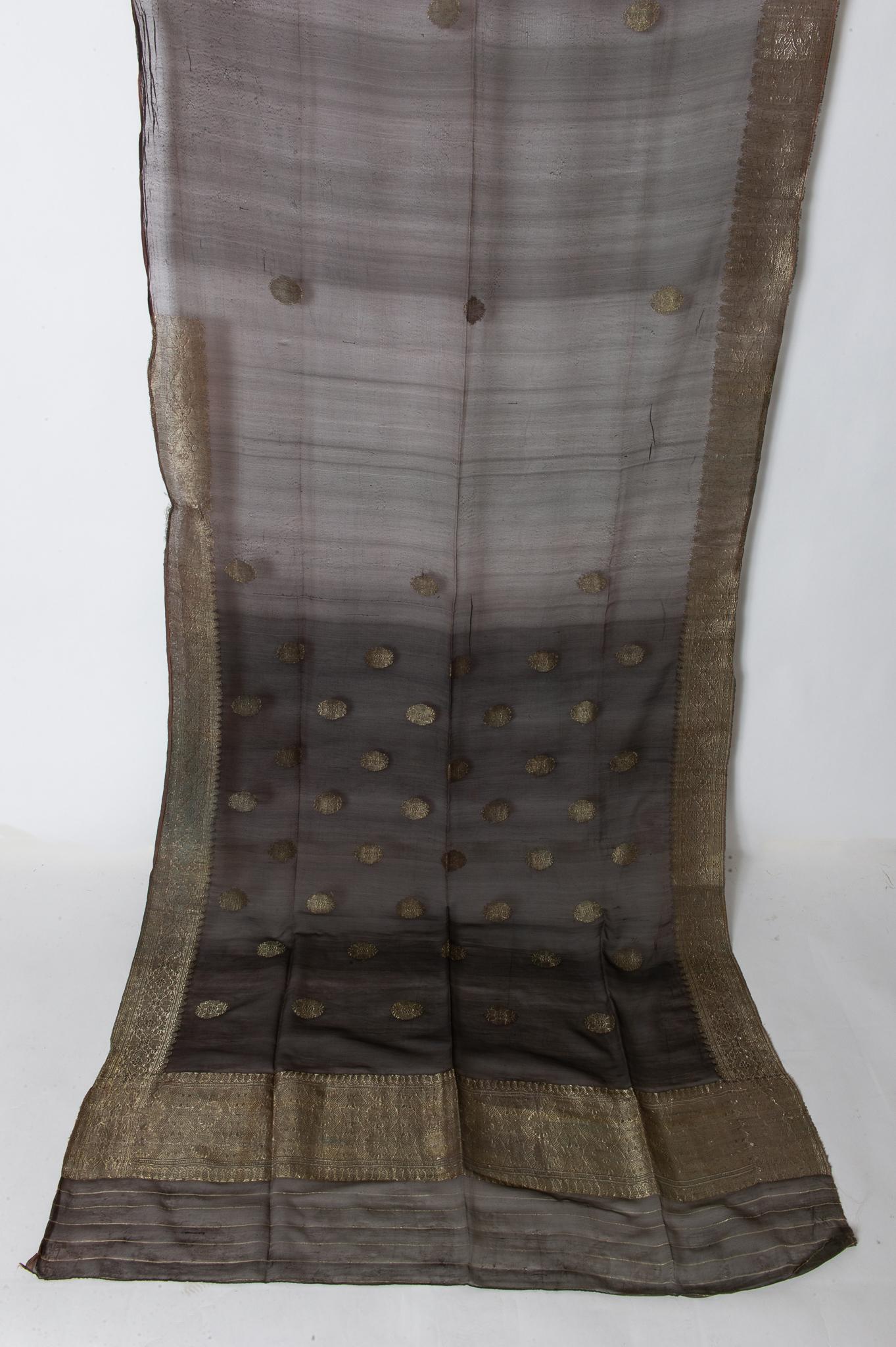 Hand-Woven Vintage Indian Sari Dark Brown Color, Unusual Curtains or an Evening Dress