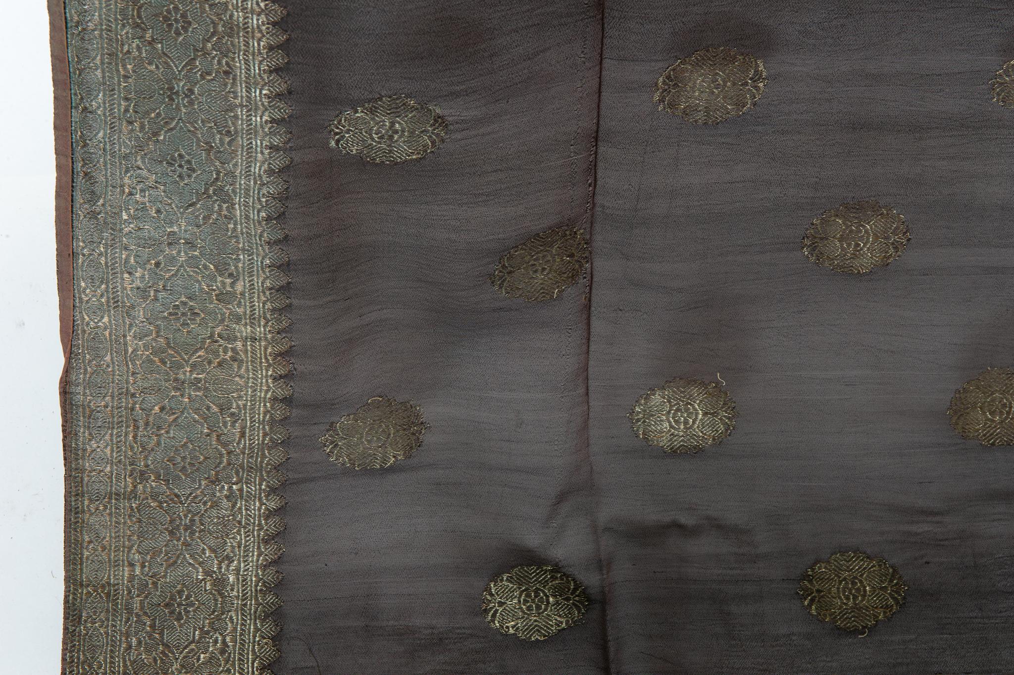 Synthetic Vintage Indian Sari Dark Brown Color, Unusual Curtains or an Evening Dress