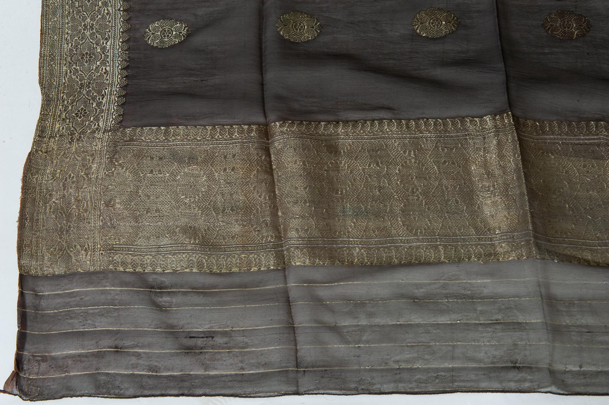 Vintage Indian Sari Dark Brown Color, Unusual Curtains or an Evening Dress 1