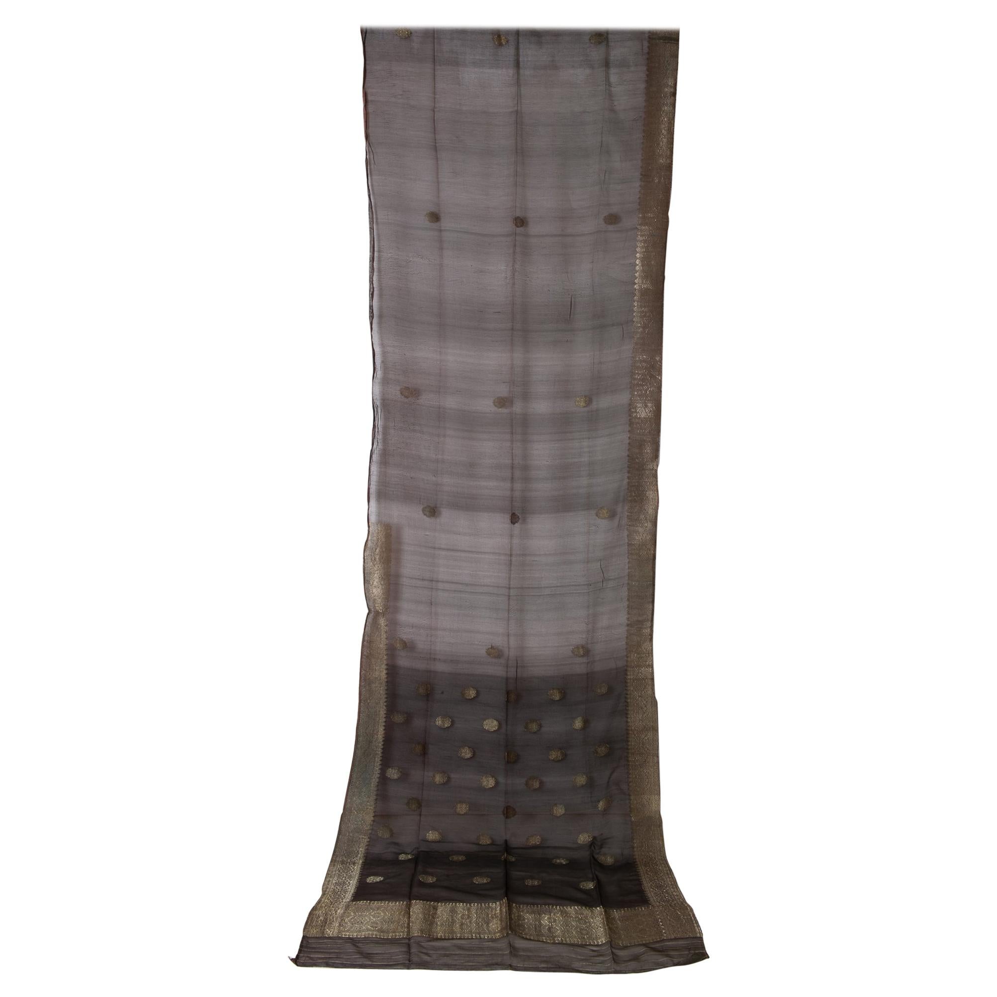 Vintage Indian Sari Dark Brown Color, Unusual Curtains or an Evening Dress