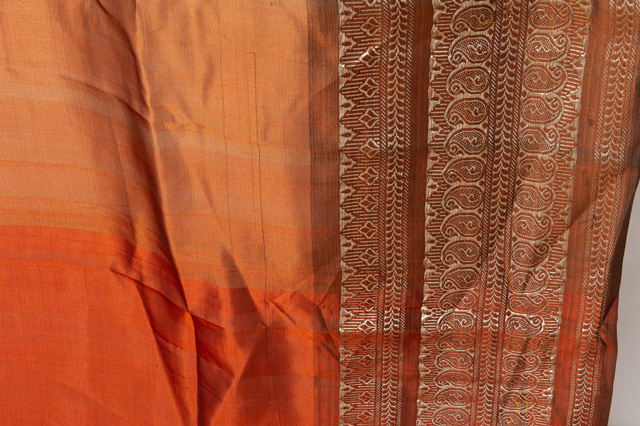 Vintage Indian Sari Tobacco Color with Rich Drawing for Curtains Also 4