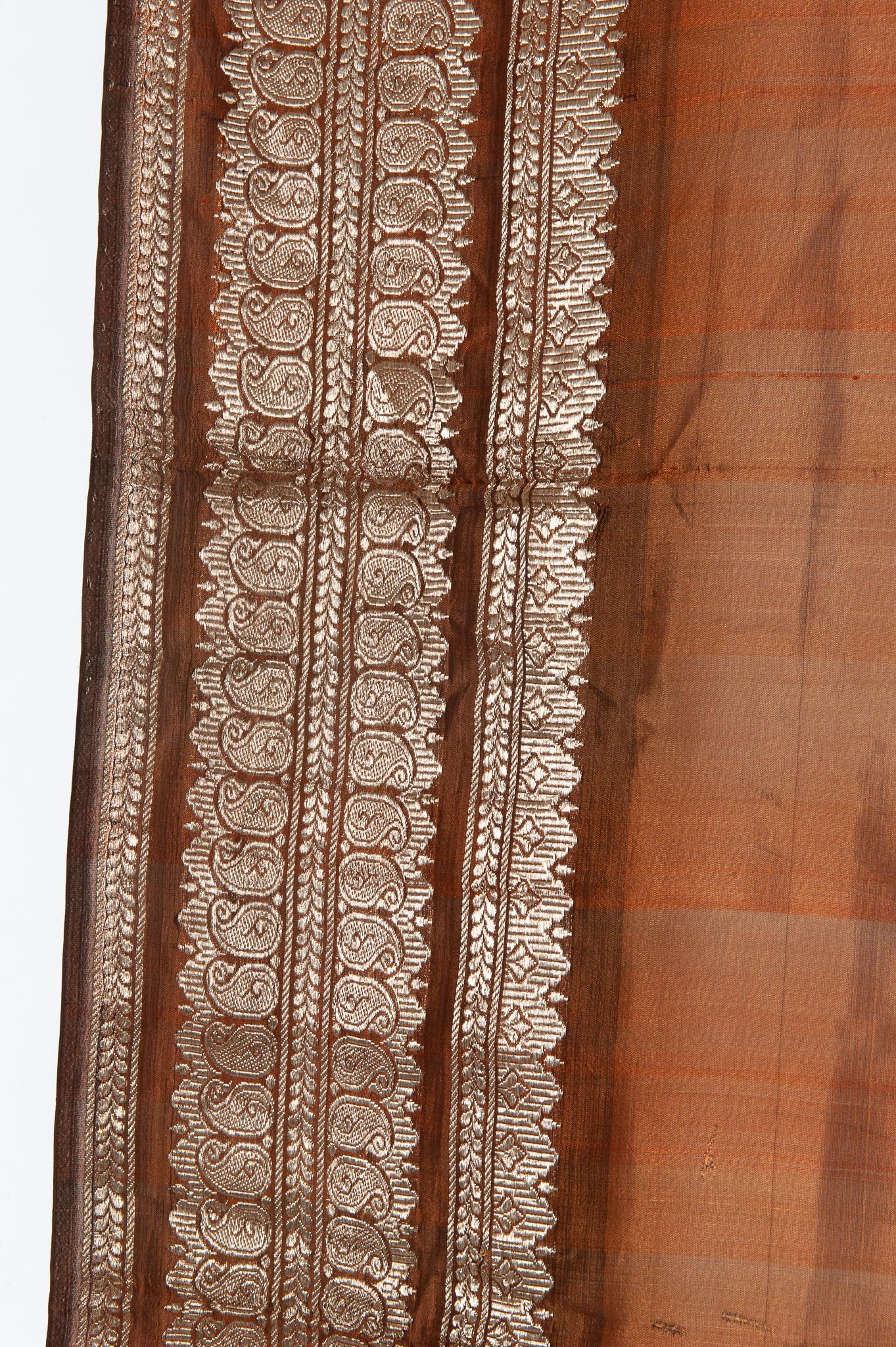 20th Century Vintage Indian Sari Tobacco Color with Rich Drawing for Curtains Also