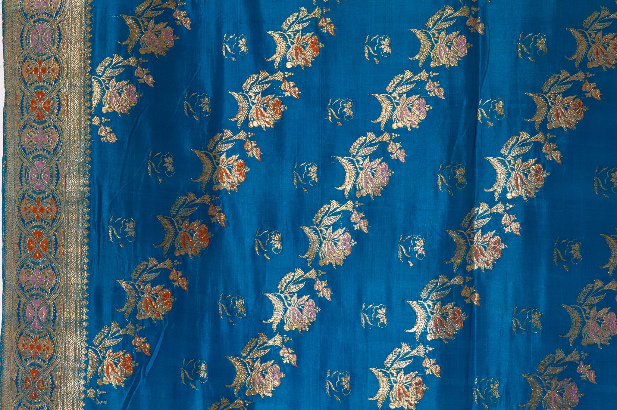  Indische Sari-Türkis-Zeichnung mit reicher floraler Zeichnung, auch für Curtain im Angebot 9