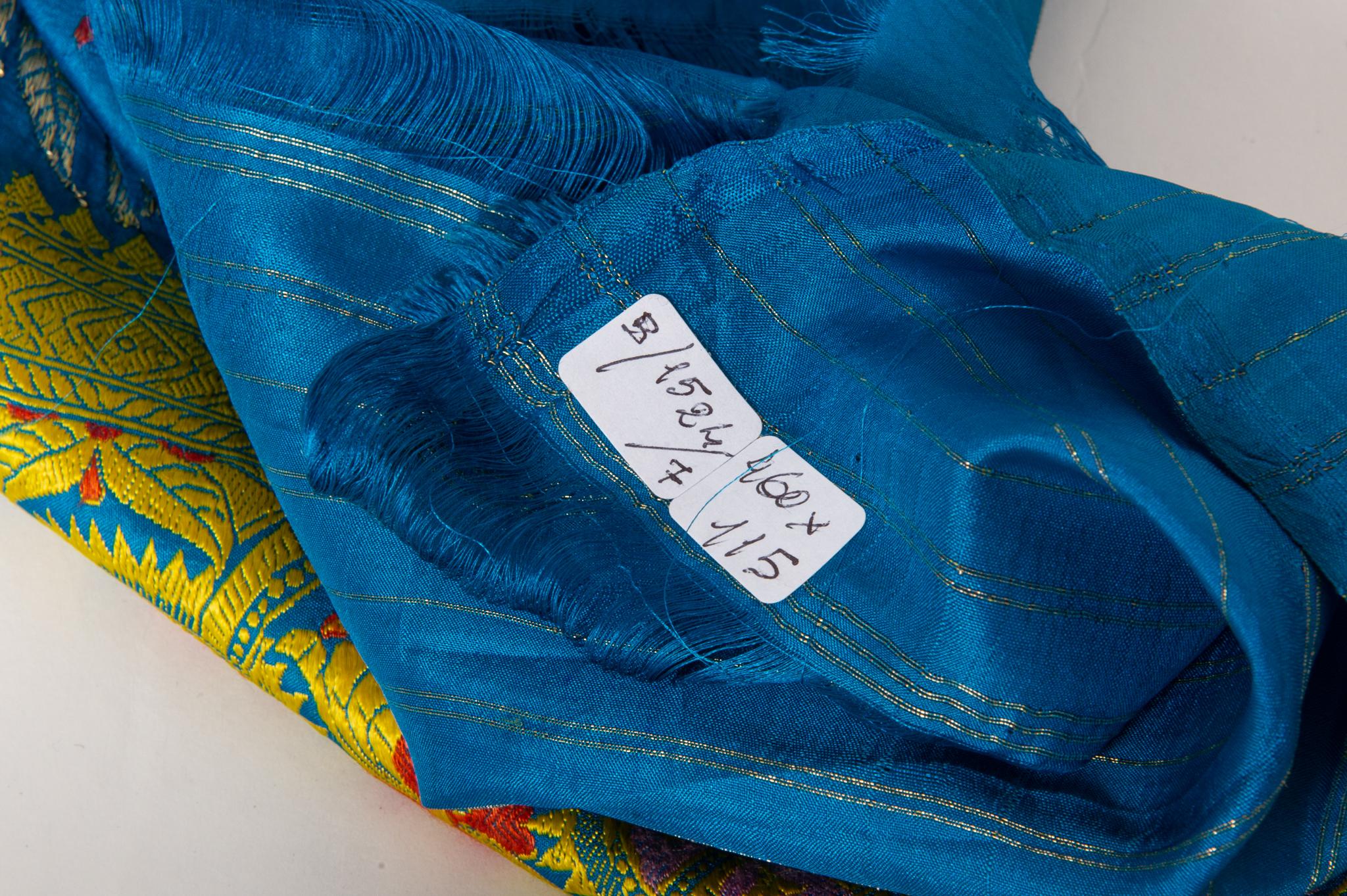 Agra Indian Sari Turquoise with Rich Floral Drawing, for Curtain Also For Sale