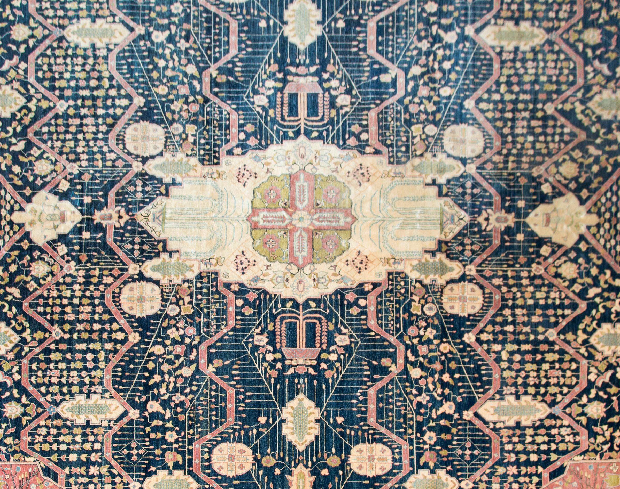 Hand-Knotted Vintage Indian Sarouk Farahan-Style Rug For Sale