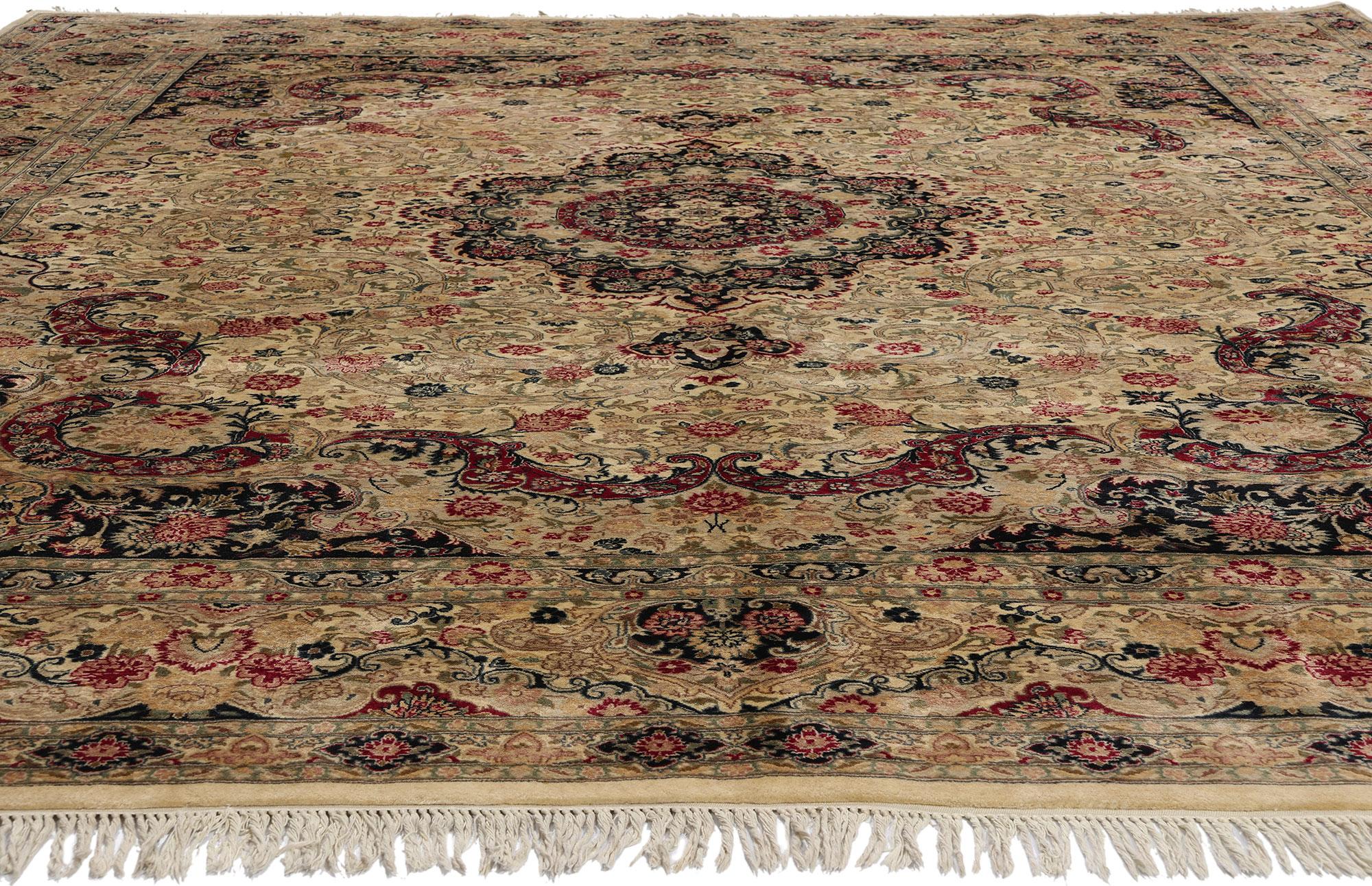 Hand-Knotted Vintage Indian Savonnerie Rug, Timeless Elegance Meets Renaissance Heritage For Sale