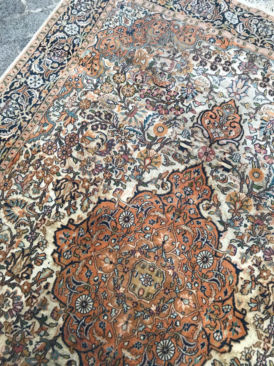 Hand-Knotted Vintage Indian Silk and Wool Rug