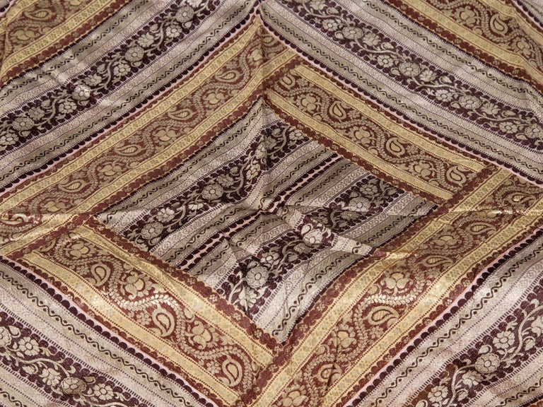 Vintage Indian Silk Embroidered Fabric with Gold, Silver and Maroon