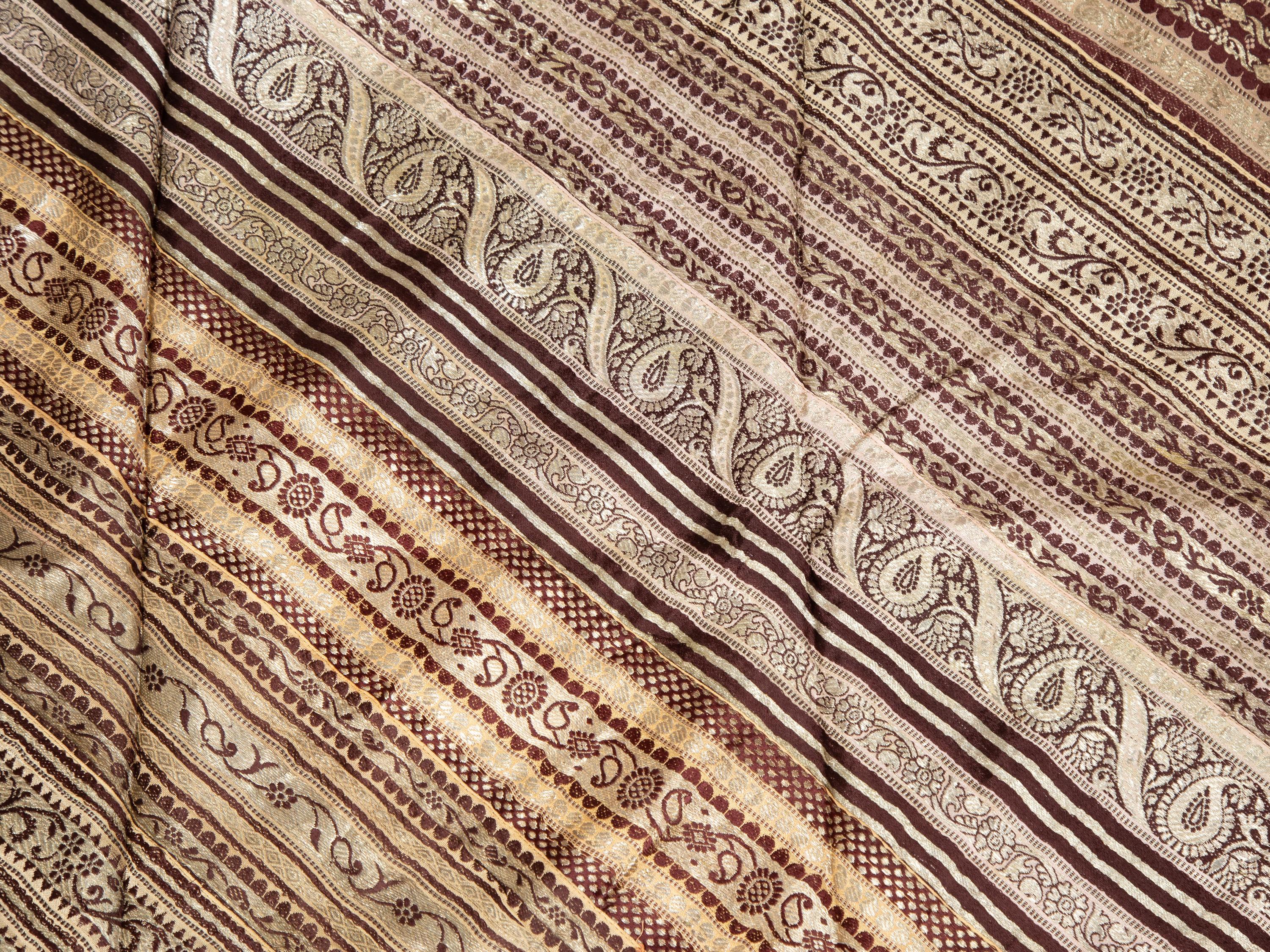 Vintage Indian Silk Embroidered Fabric with Gold, Silver and Maroon Tones In Excellent Condition In Yonkers, NY