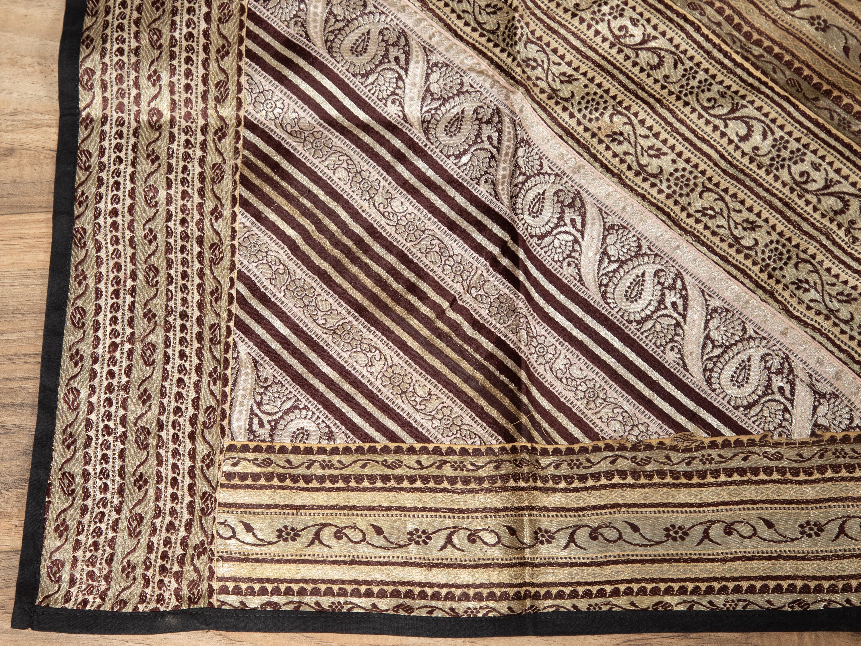 20th Century Vintage Indian Silk Embroidered Fabric with Gold, Silver and Maroon Tones
