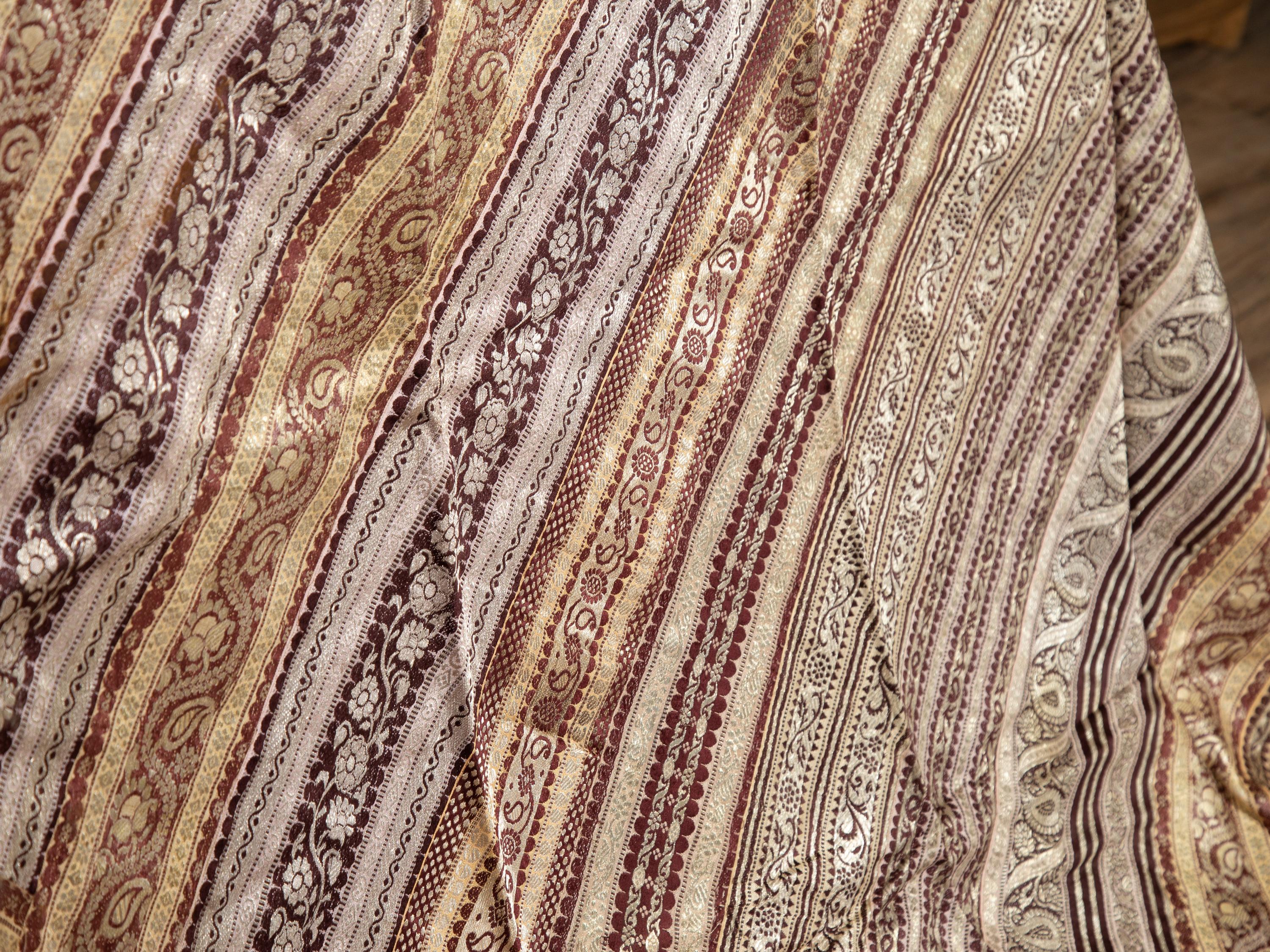 Vintage Indian Silk Embroidered Fabric with Gold, Silver and Maroon Tones 2