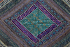 Vintage Indian Silk Embroidered Fabric with Turquoise, Violet and Gold Tones