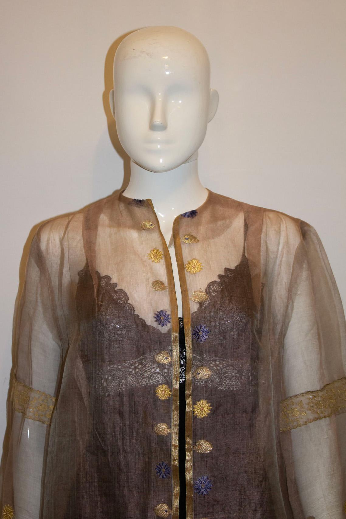 Brown Vintage Indian Silk Organza Duster Coat For Sale