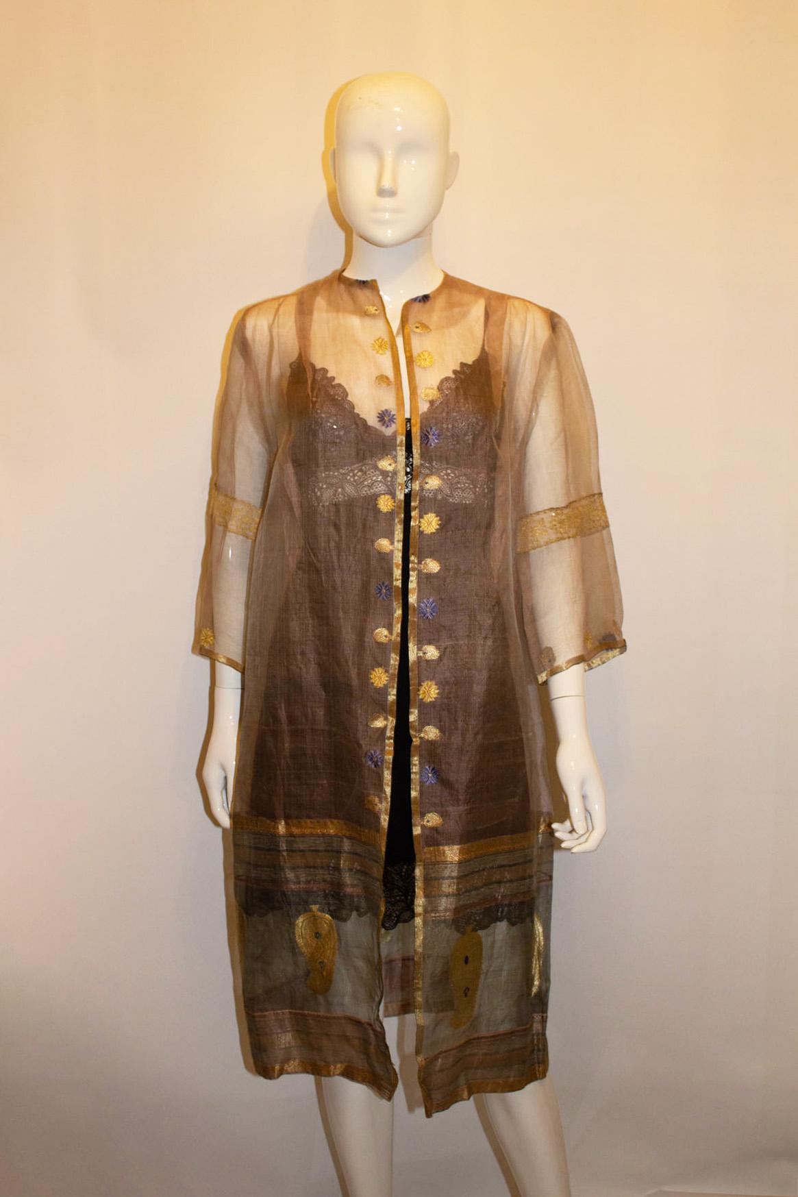 Vintage Indian Silk Organza Duster Coat  In Good Condition For Sale In London, GB