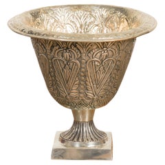 Retro Indian Silver over Brass Flaring Urn with Stylized Hearts and Flowers