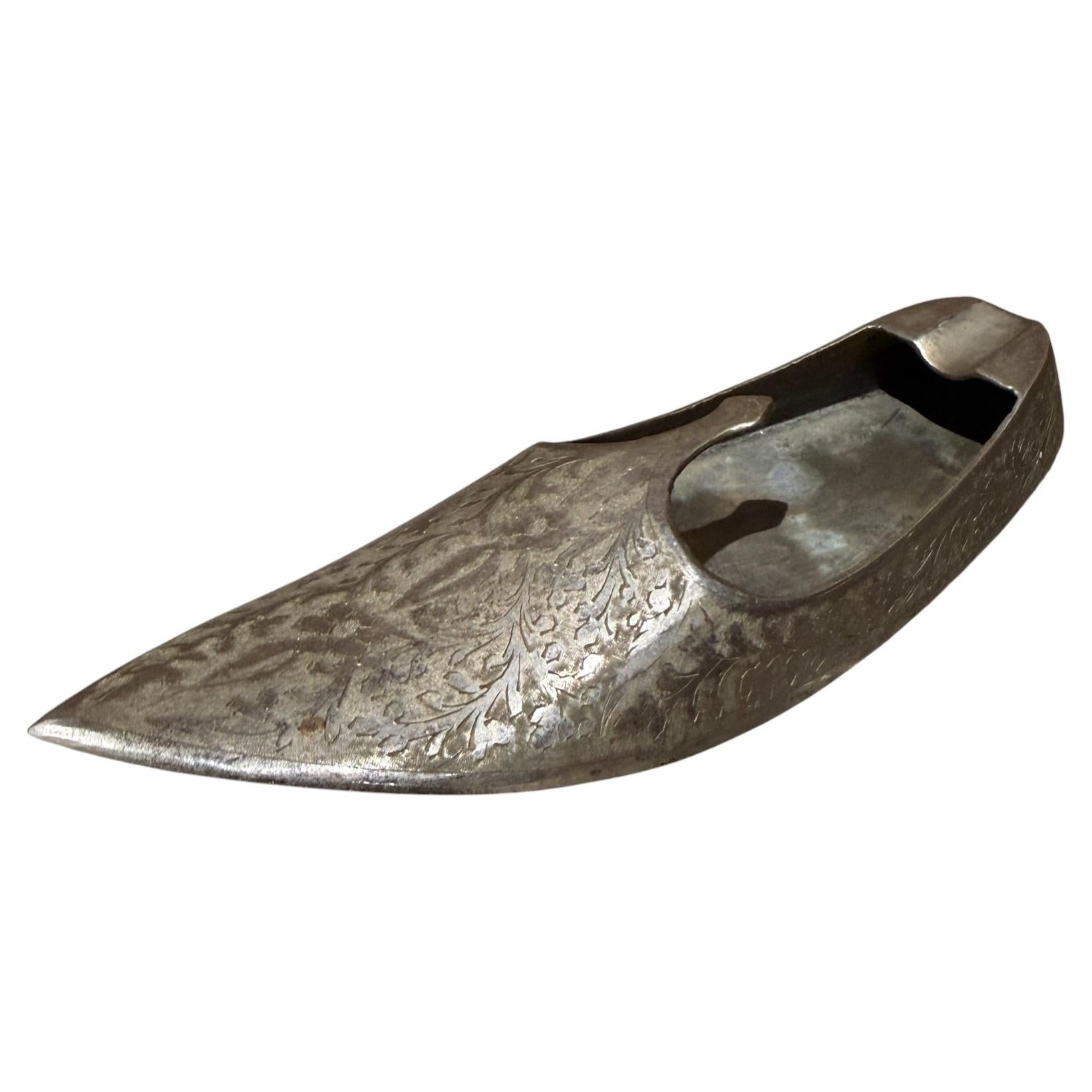 Vintage Indian-Style Slipper Ashtray Silver-Plated Brass