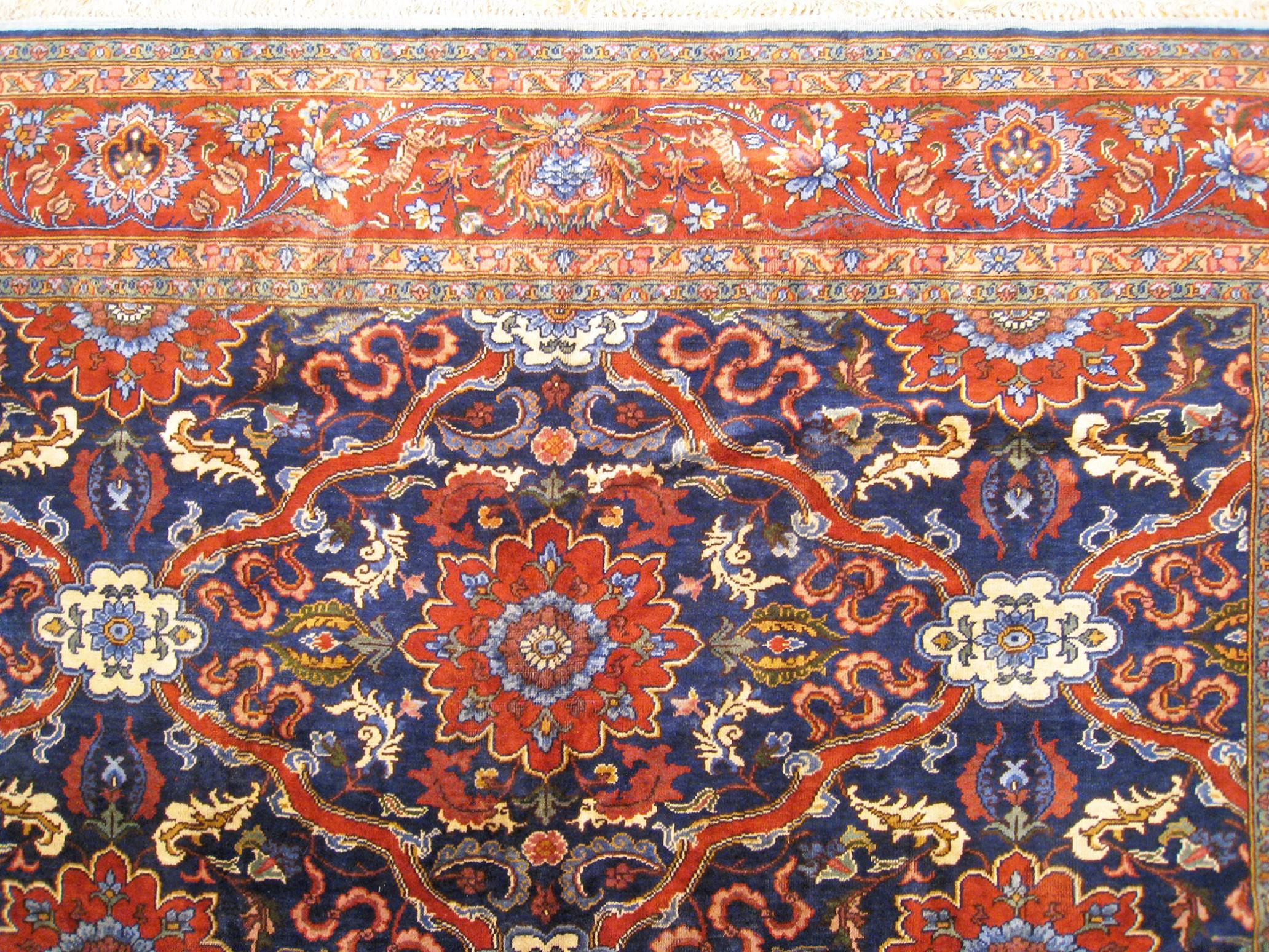Indischer Täbris- Orientalischer Teppich in Zimmergröße mit wiederkehrendem Design im Angebot 3