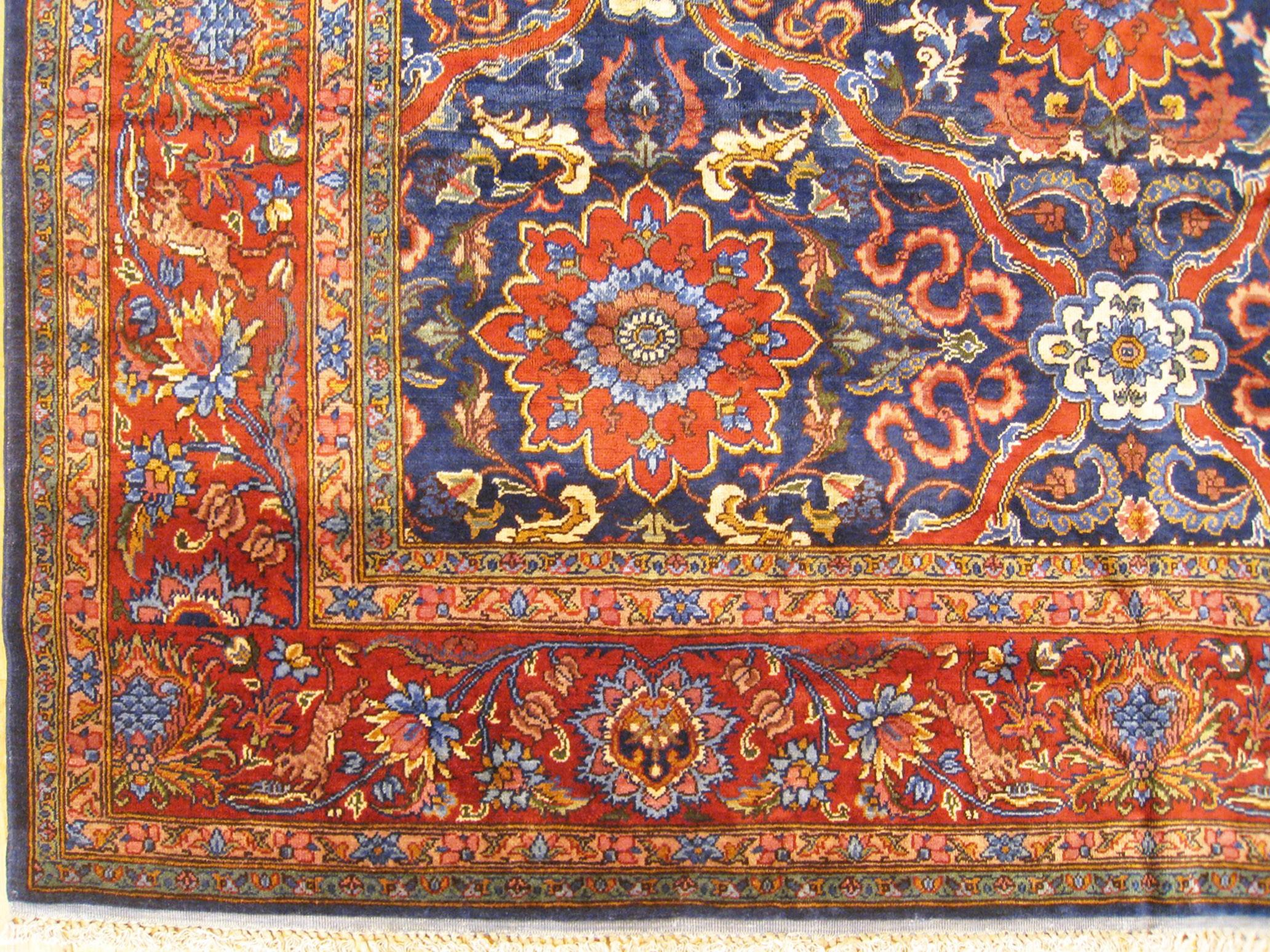 Hand-Knotted Vintage Indian Tabriz Oriental Carpet in Room Size with Repeating Design For Sale