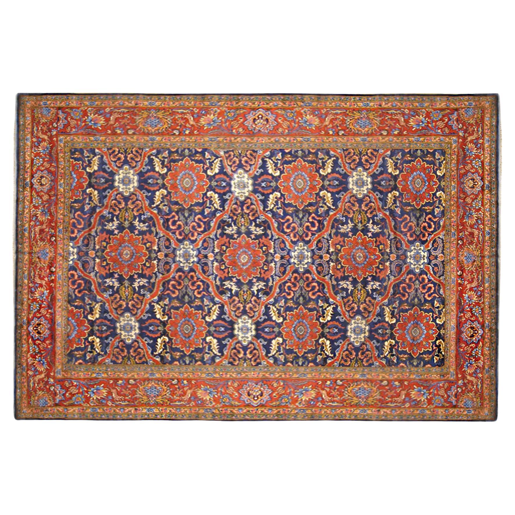 Vintage Indian Tabriz Oriental Carpet in Room Size with Repeating Design