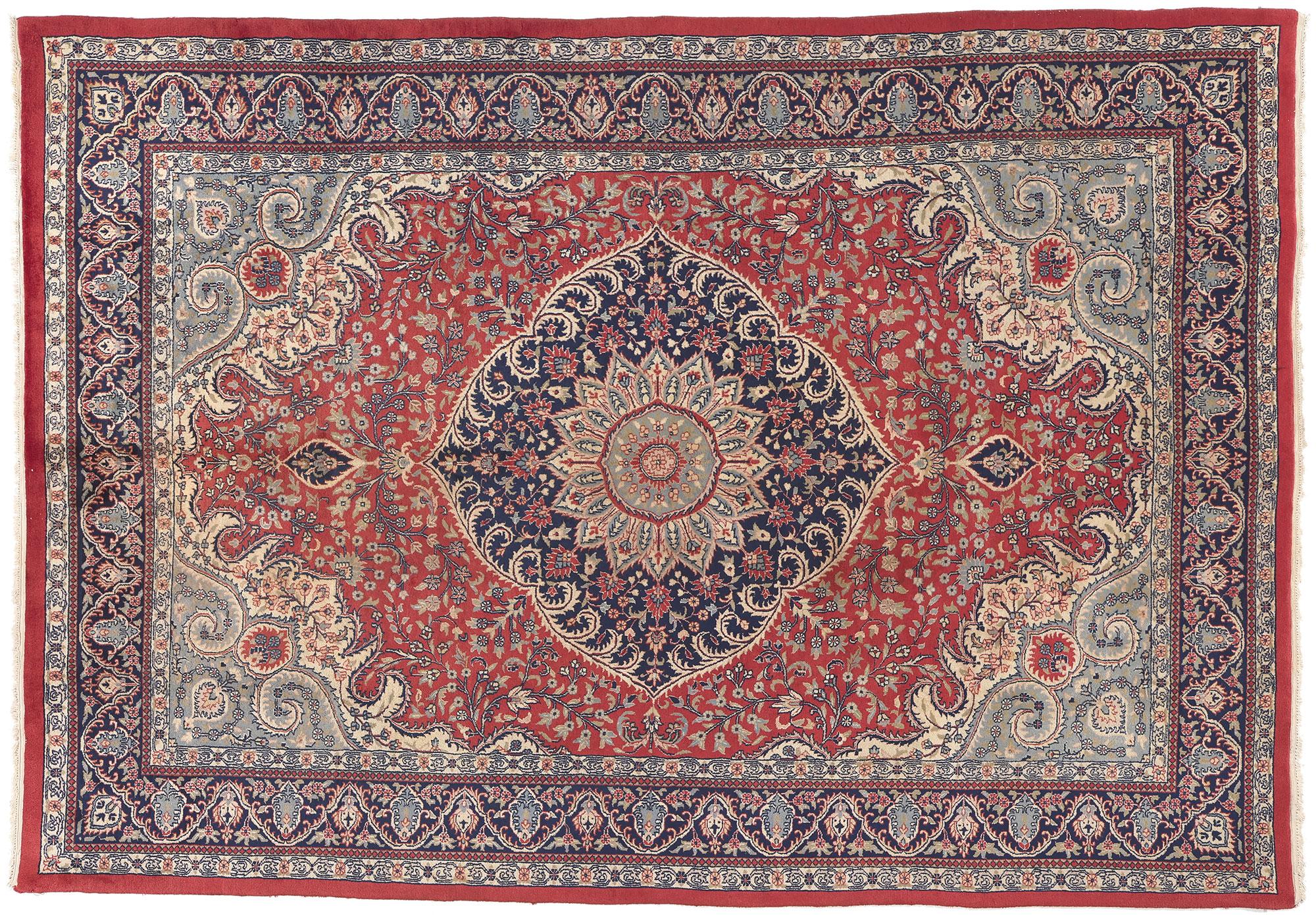 Vintage Indian Tabriz Rug, Stately Decadence Meets Preppy Formality For Sale 1