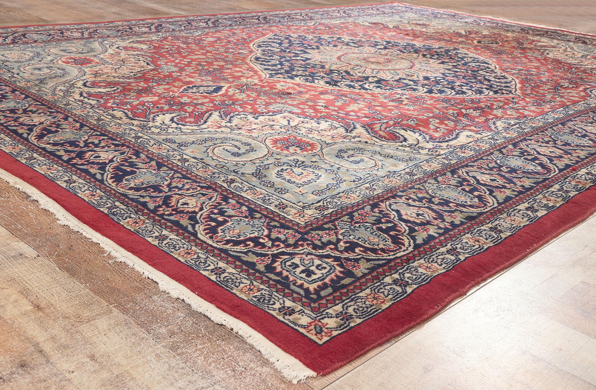 Vintage Indian Tabriz Rug, Stately Decadence Meets Preppy Formality In Good Condition For Sale In Dallas, TX