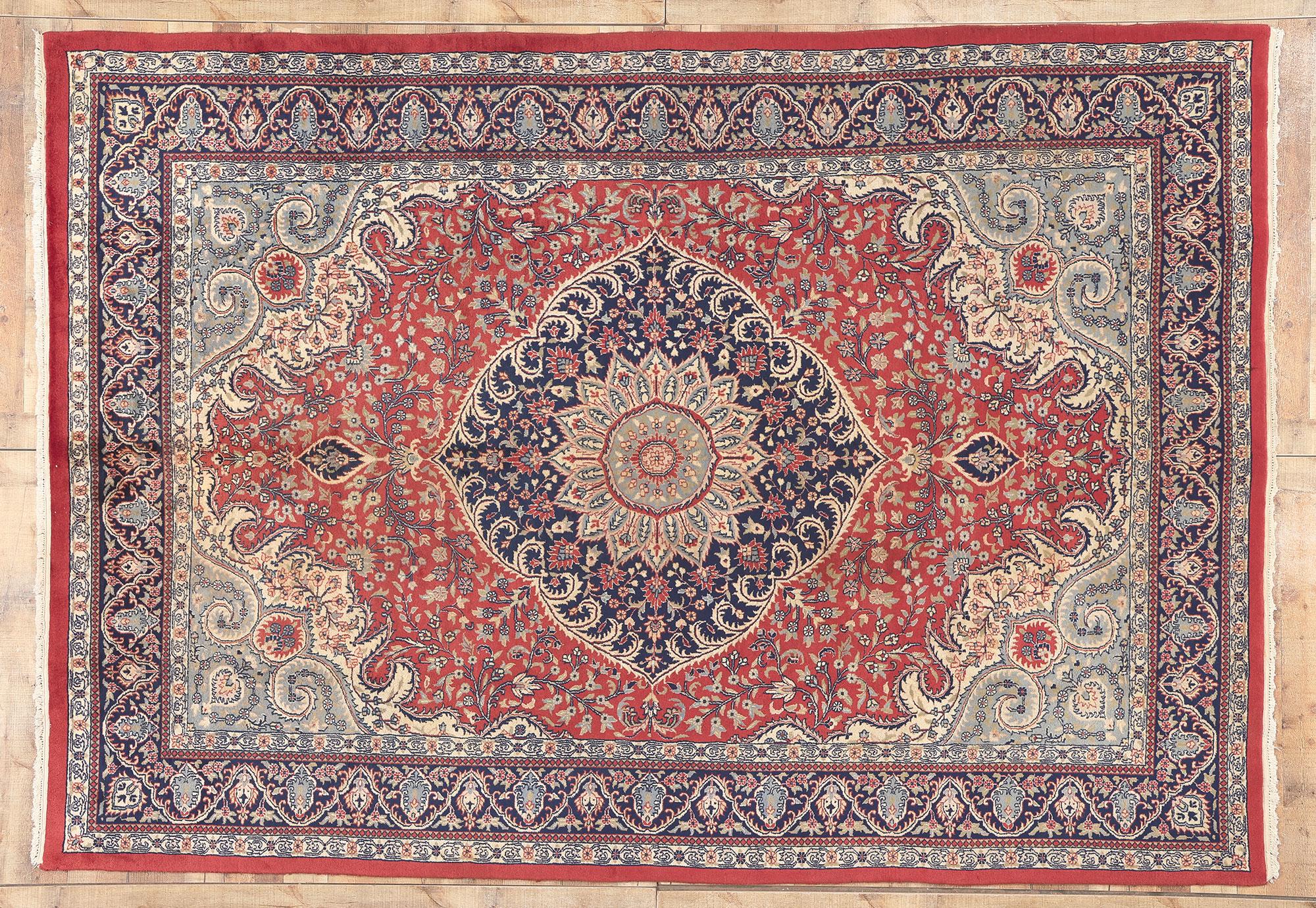 Wool Vintage Indian Tabriz Rug, Stately Decadence Meets Preppy Formality For Sale