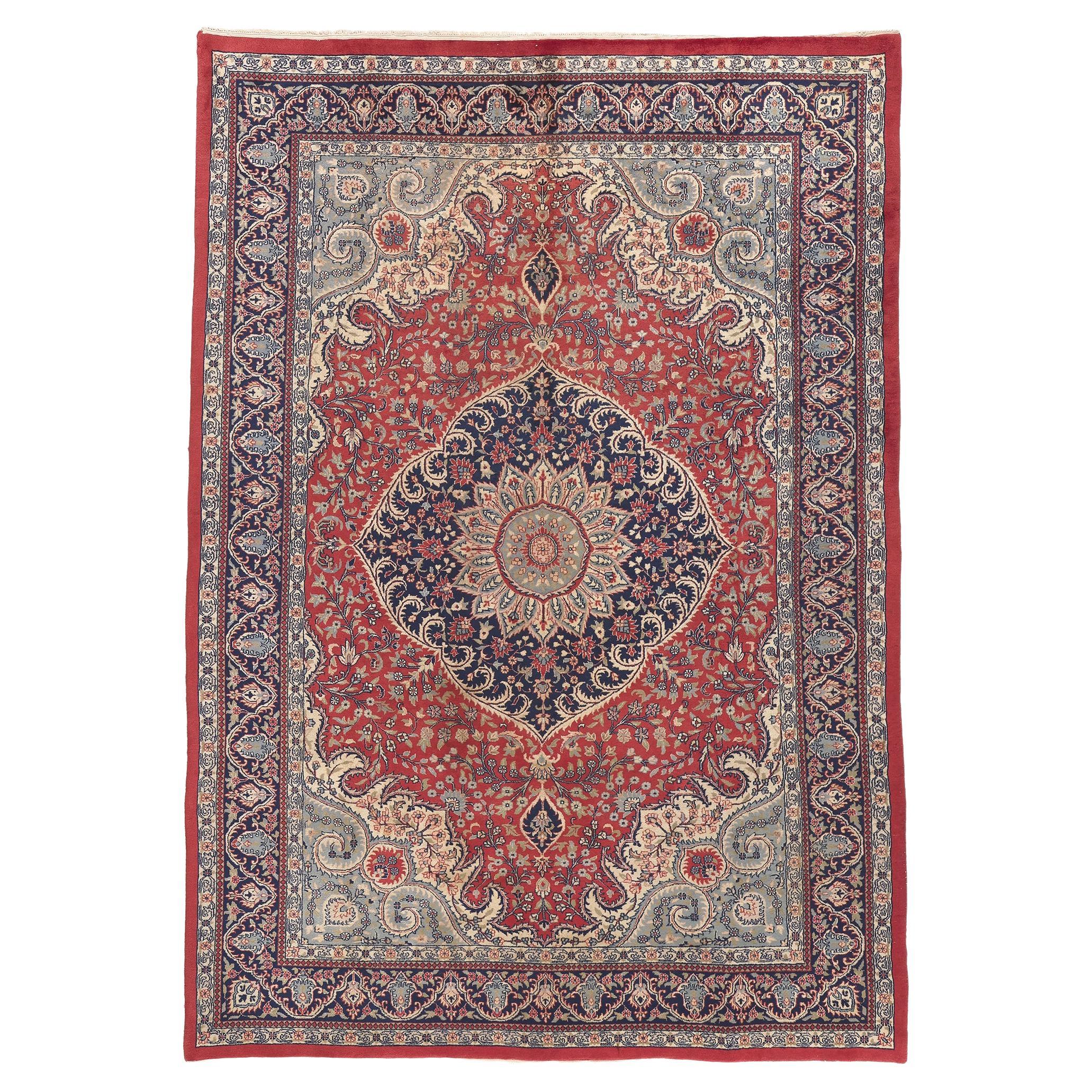Vintage Indian Tabriz Rug, Stately Decadence Meets Preppy Formality For Sale