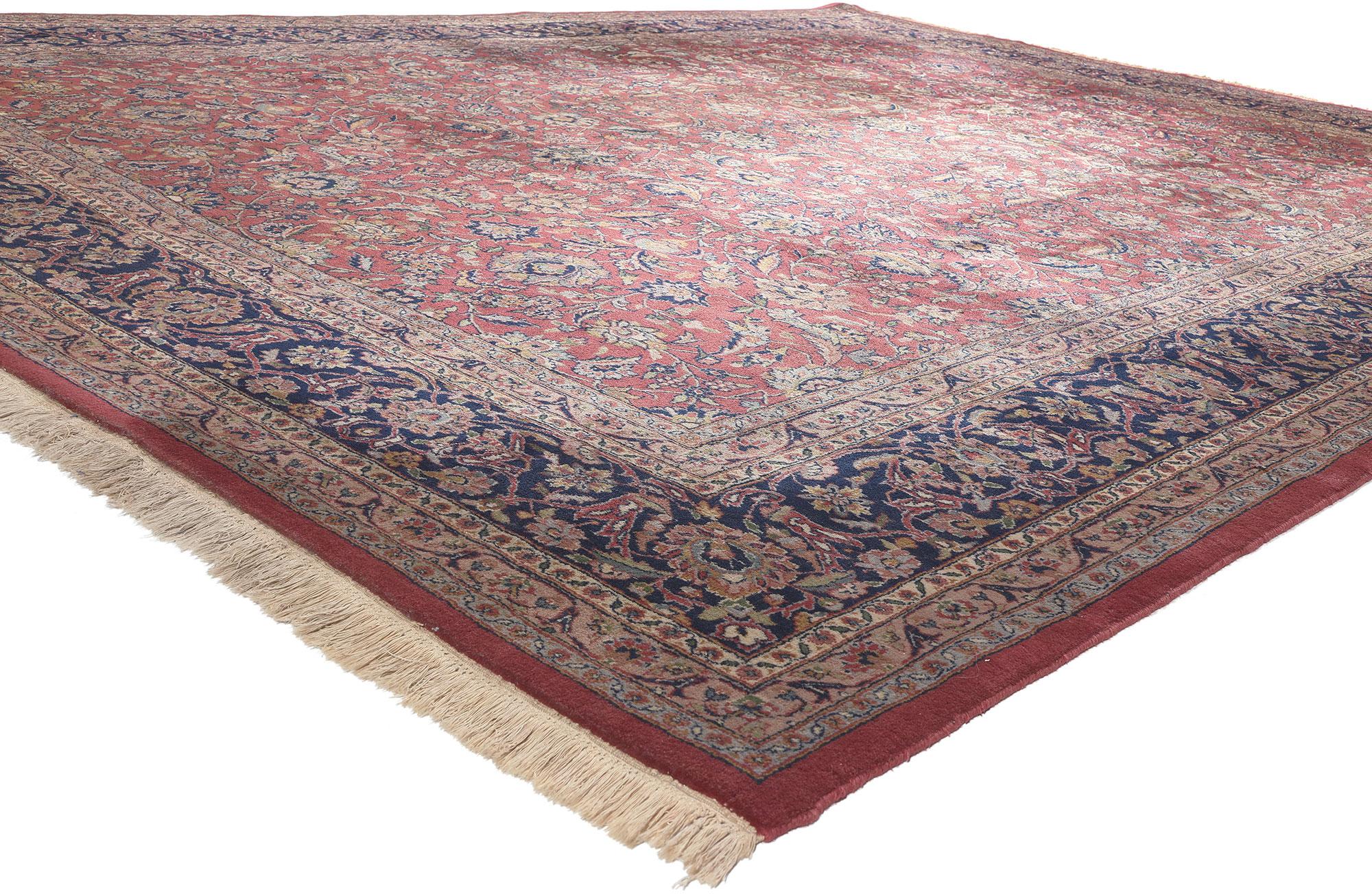 78543 Tapis indien vintage Tabriz, 09'10 x 13'01.
Empruntant une sensibilité traditionnelle à l'attrait intemporel, ce tapis Tabriz indien vintage en laine est une vision captivante de la beauté tissée. Les détails botaniques décoratifs et la