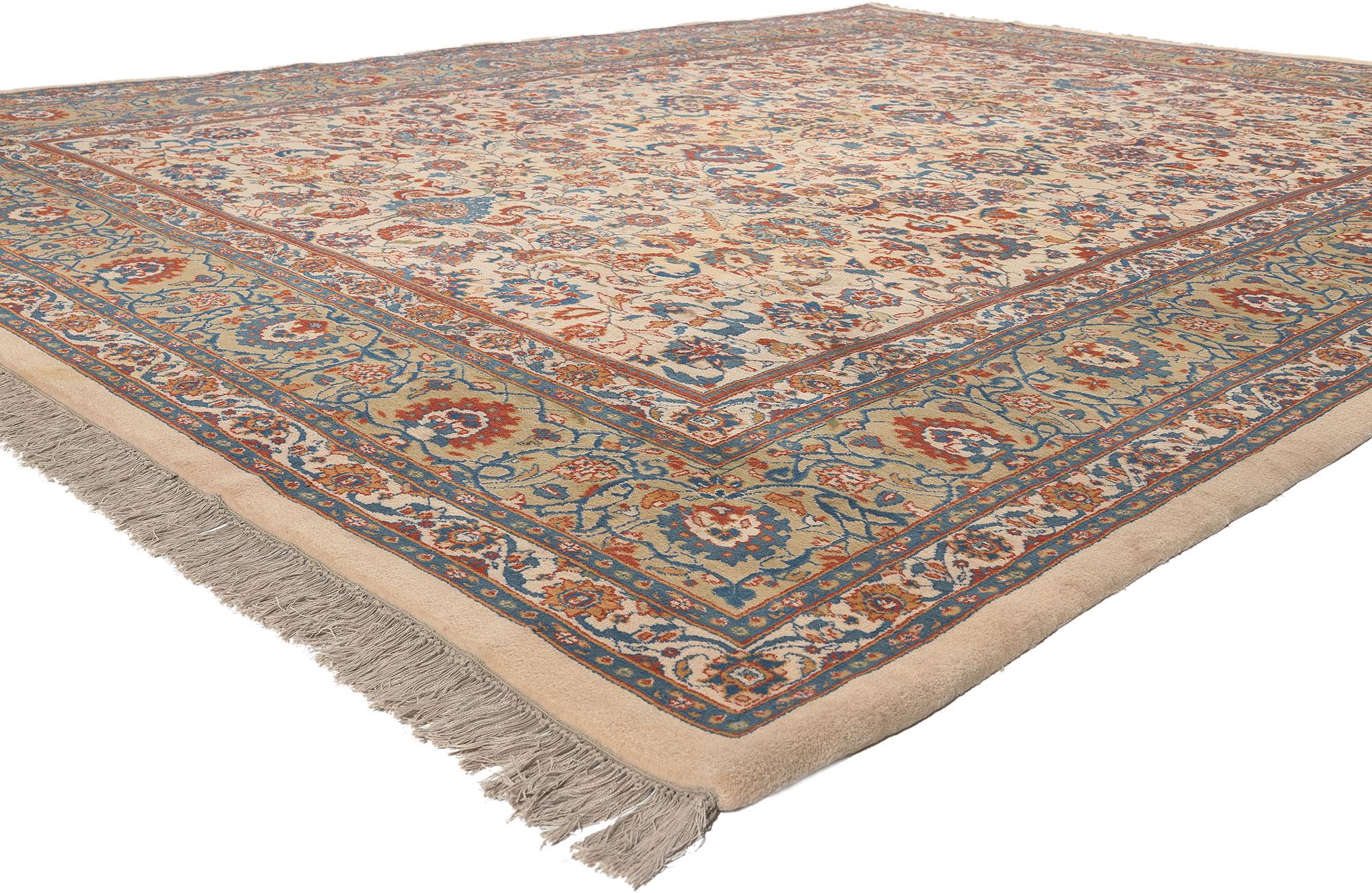 70265 Tapis indien vintage Tabriz, 09'00 x 12'00. 
La sensibilité traditionnelle rencontre l'élégance intemporelle dans ce tapis Tabriz indien vintage en laine nouée à la main. Le design botanique décoratif et la palette de couleurs sophistiquée