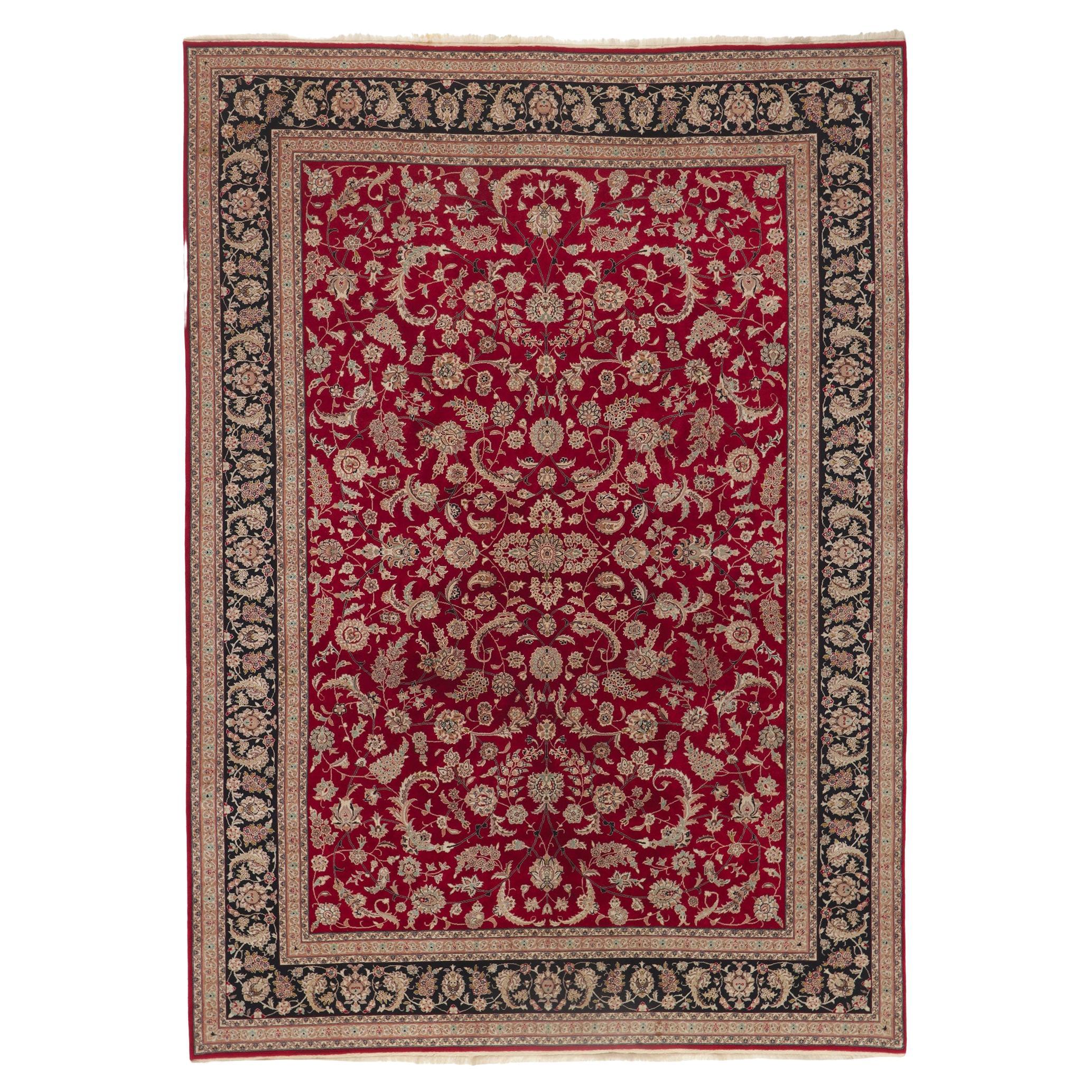 Vintage Indian Tabriz Wool and Silk Rug