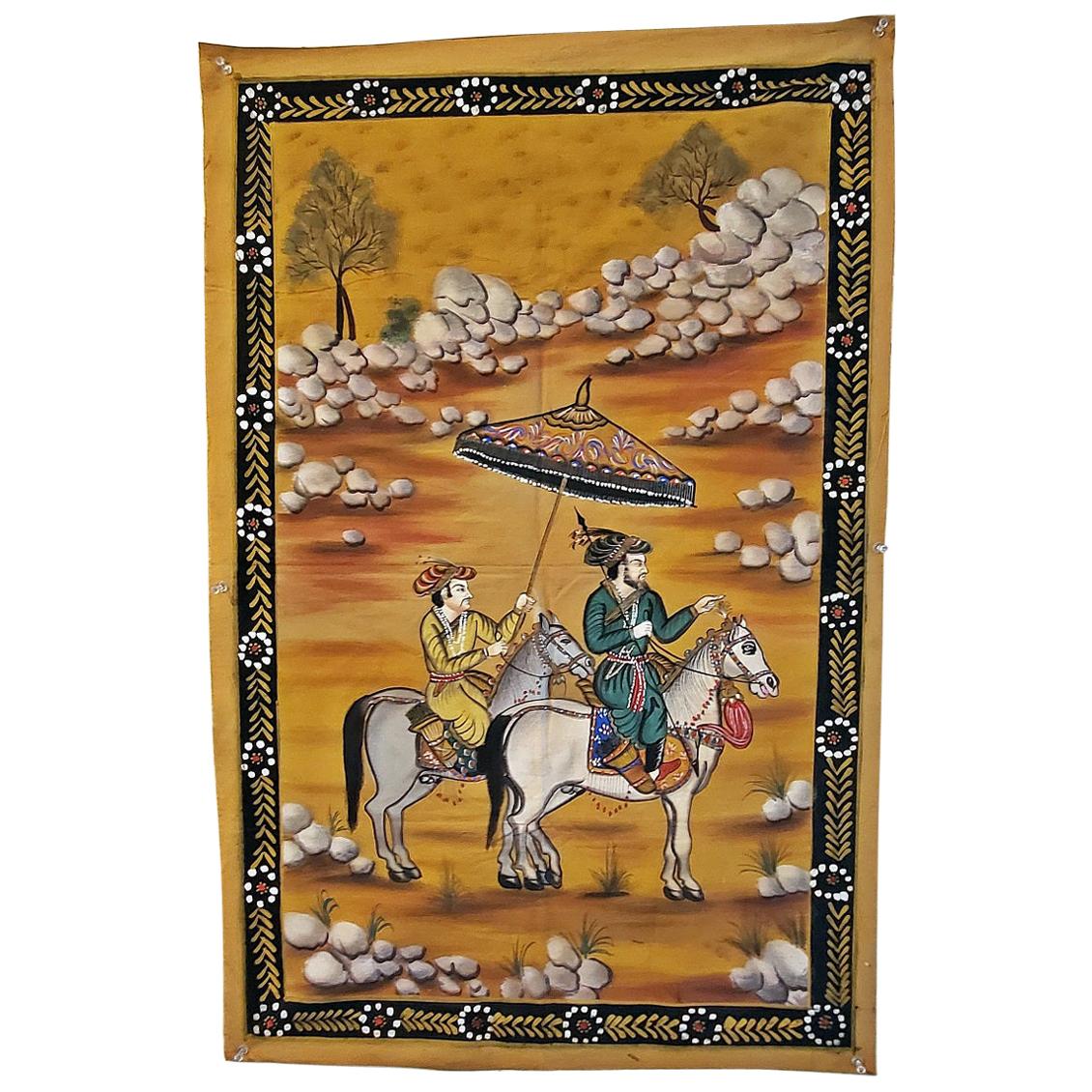 Vintage Indian Tapestry of a Mughal Emperor