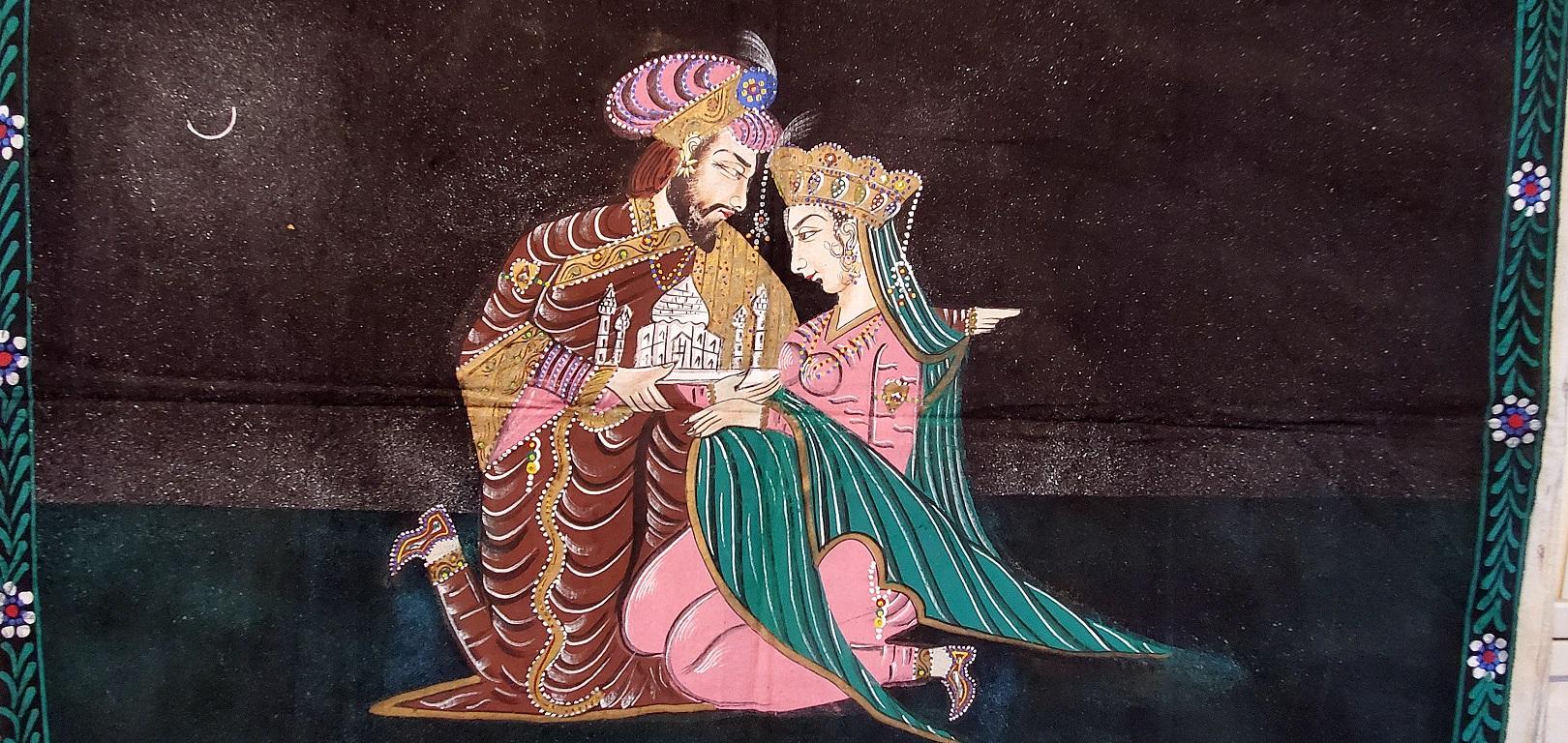 Anglo Raj Tapisserie indienne vintage de Shah Jahan et Mumtaz Mahal en vente