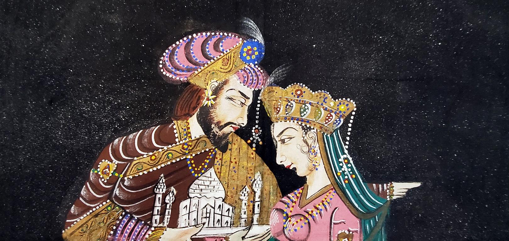 Indien Tapisserie indienne vintage de Shah Jahan et Mumtaz Mahal en vente