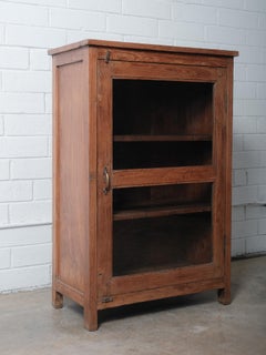 Vintage Indian Teak Display Cabinet With Glass Door and Three Interior Shelves