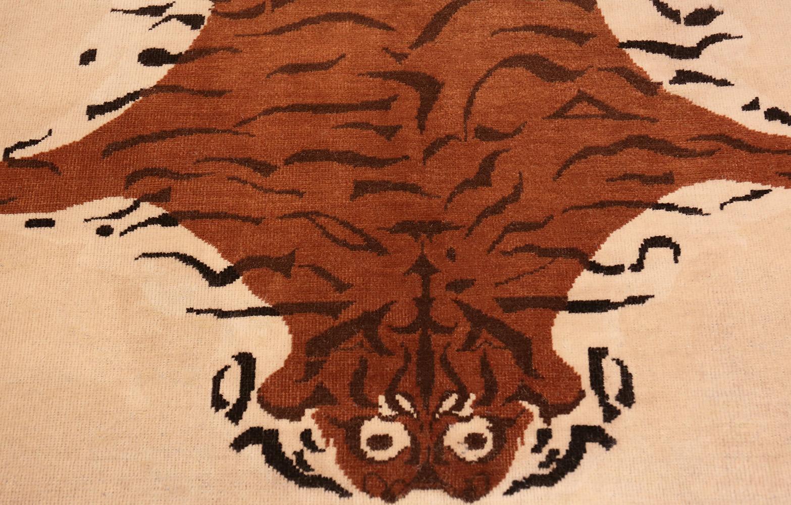 Hand-Knotted Vintage Indian Tiger Design Rug. Size: 5 ft 4 in x 8 ft (1.63 m x 2.44 m)
