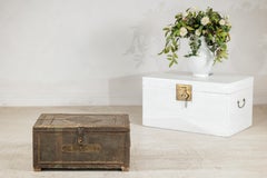Vintage Indian Tin-Clad Metal Trunk with Embossed Detailing