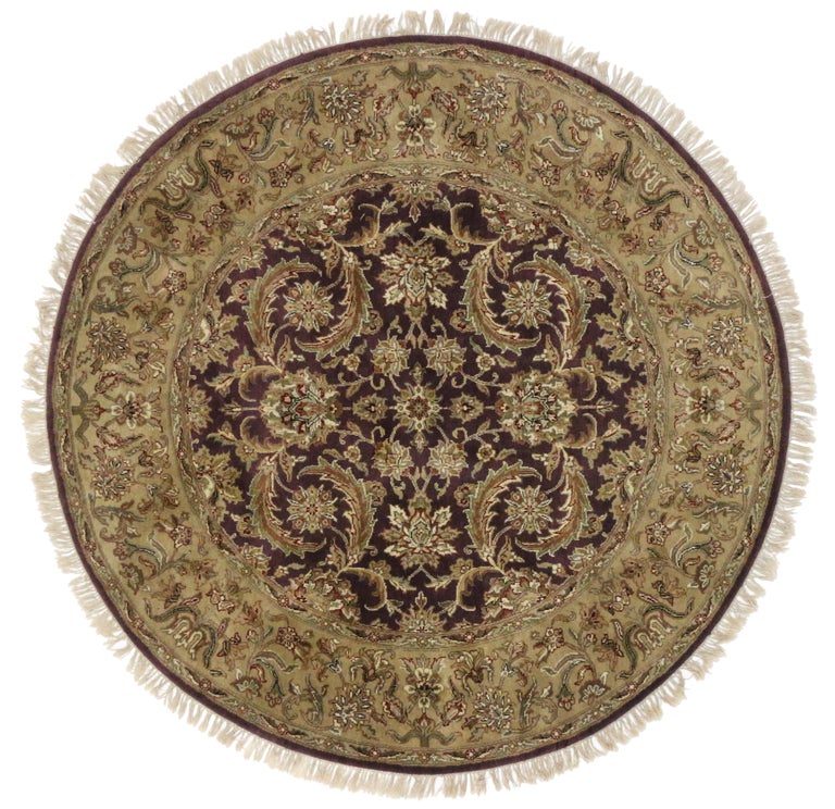 Vintage Indian Traditional Round Area Rug with Rustic Style, Circular Rug at 1stDibs