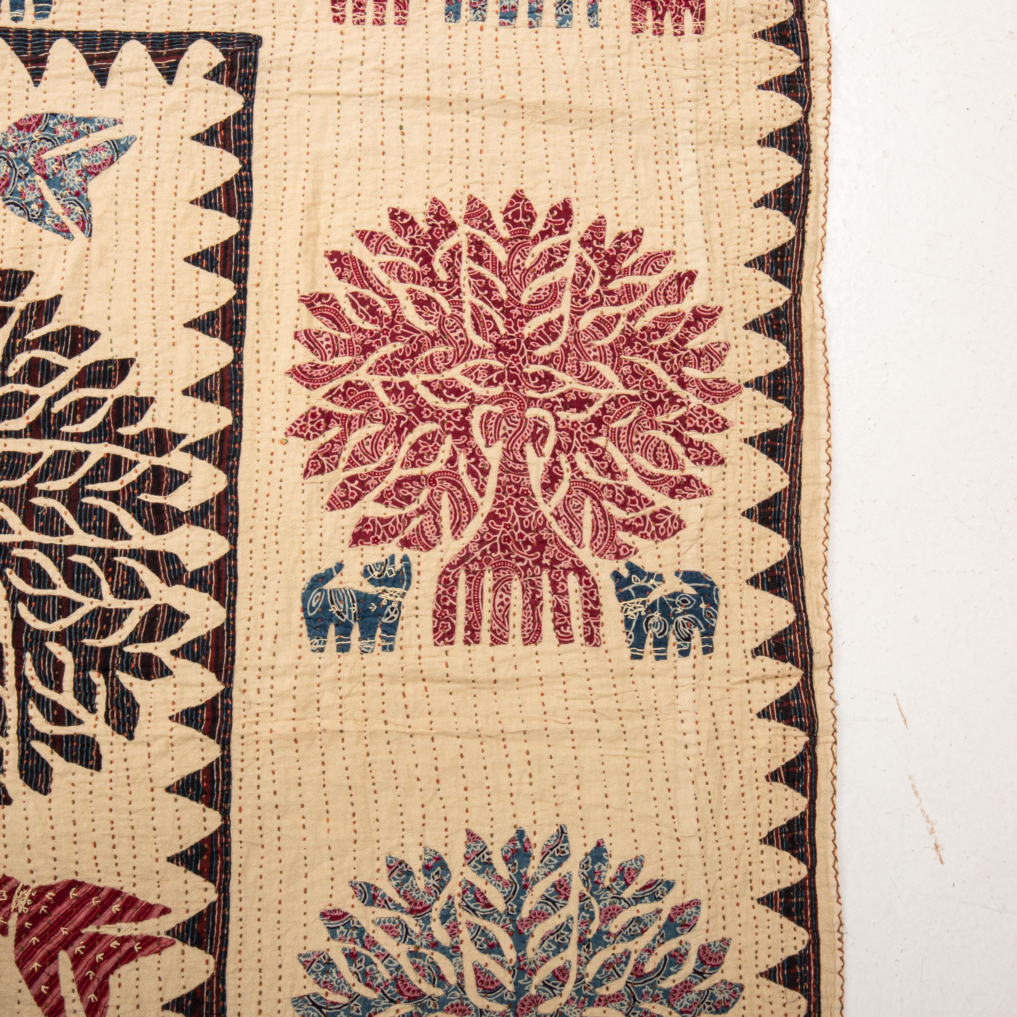 20th Century Vintage Indian Tree of Life Applique Kantha Quilt For Sale