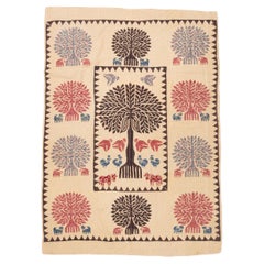 Colcha kantha vintage india con apliques del árbol de la vida