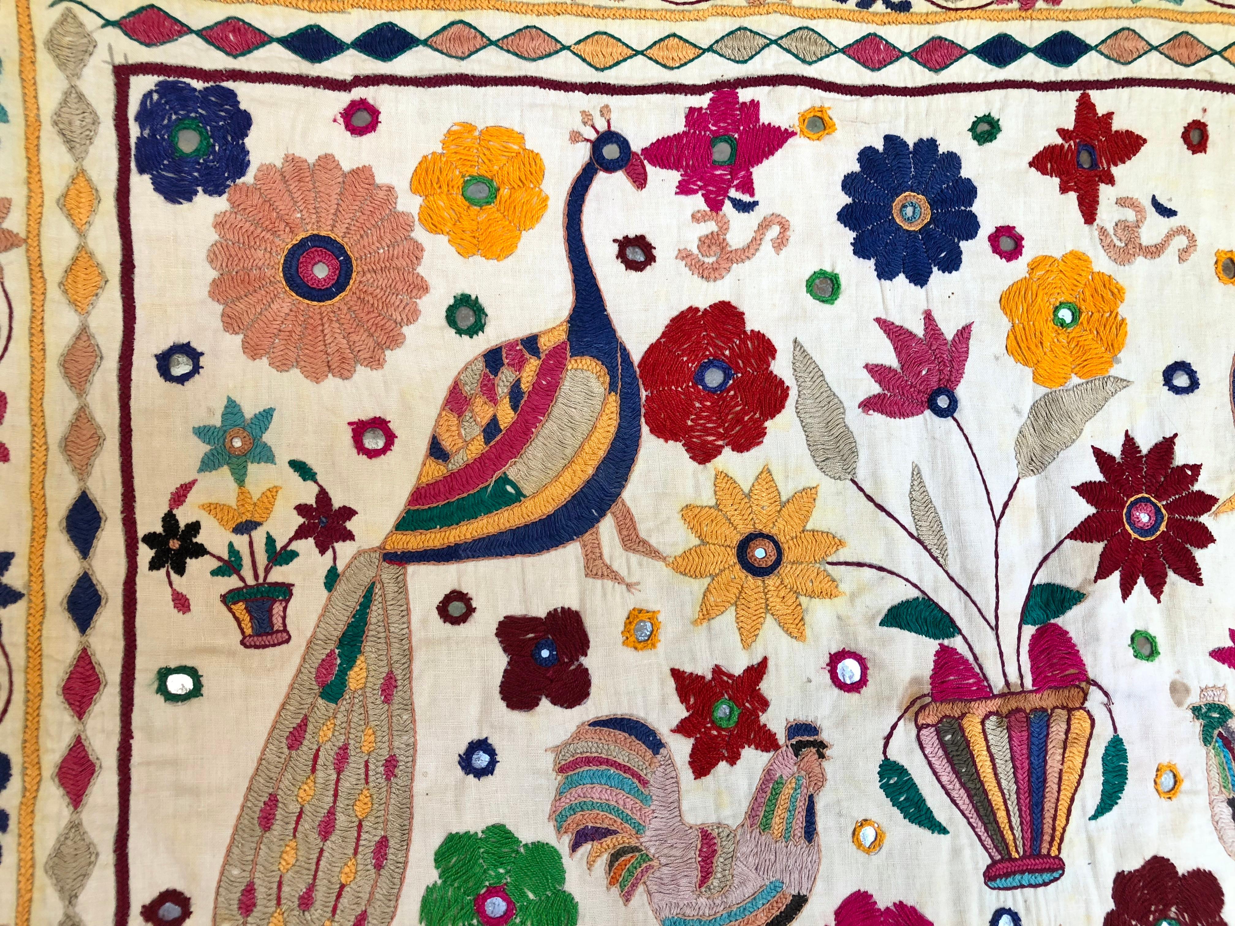 Cotton Vintage Indian Wedding Canopy with Hand Embroidered Tribal Designs For Sale