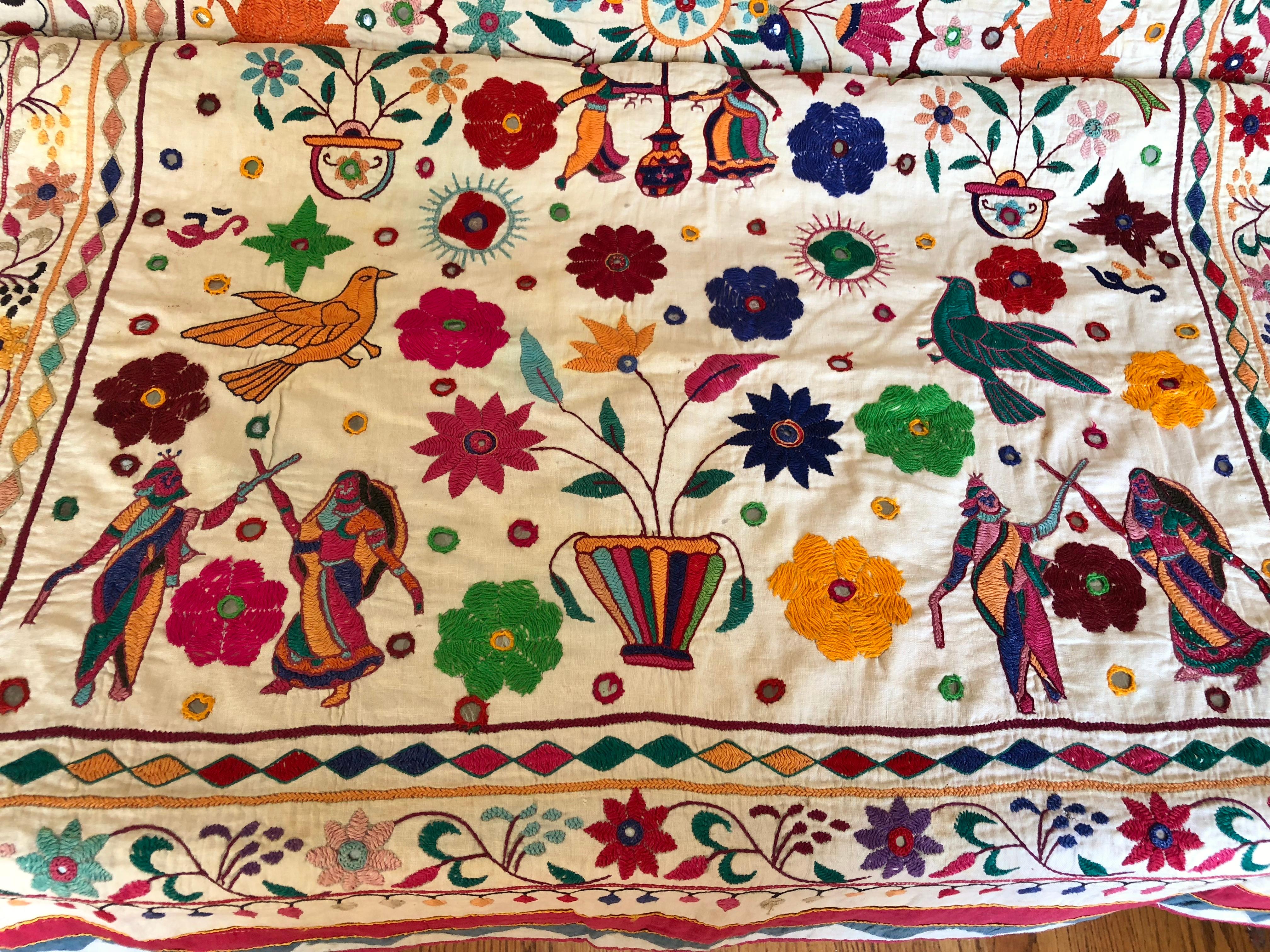 Vintage Indian Wedding Canopy with Hand Embroidered Tribal Designs For Sale 2