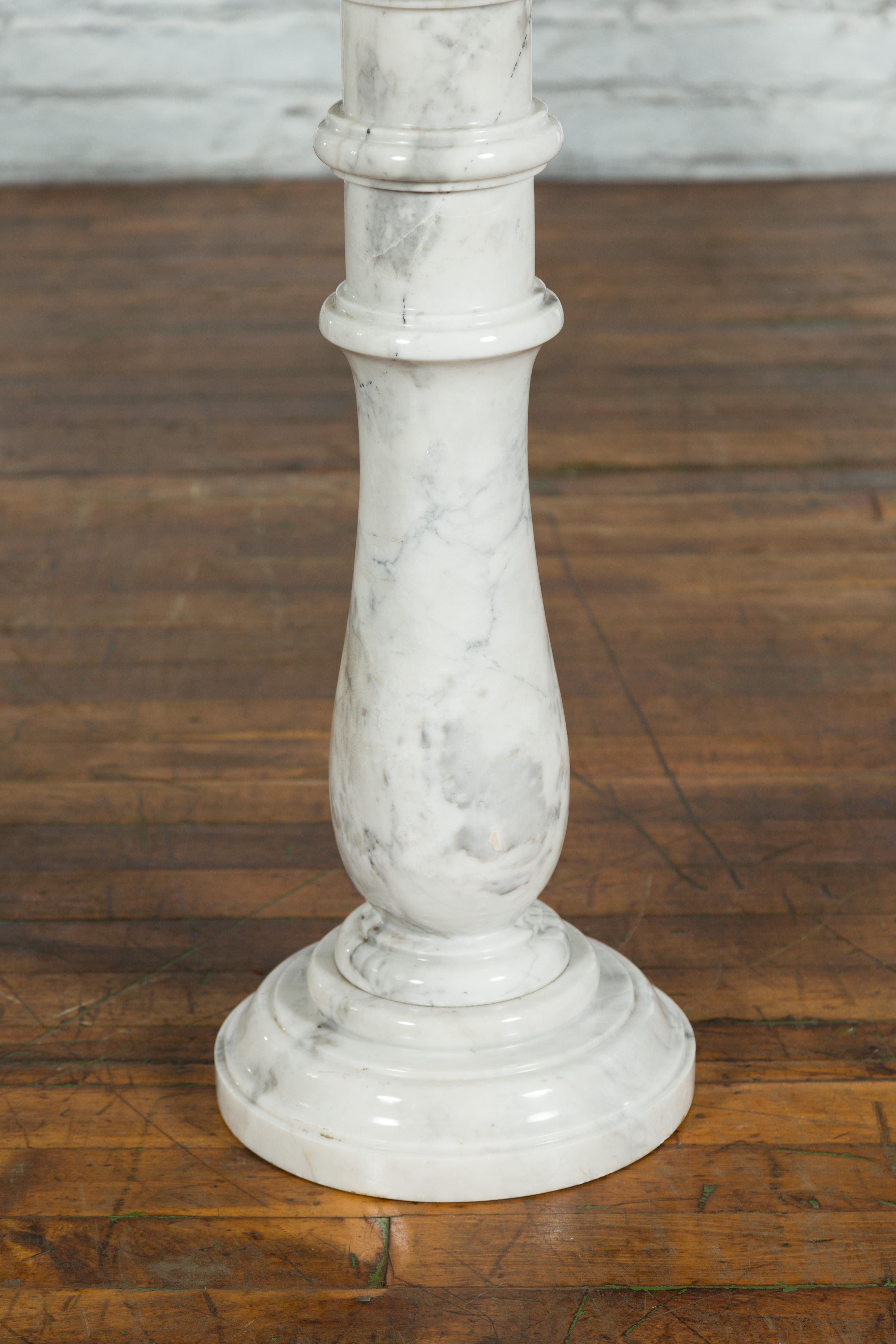 Vintage Indian White Marble Pedestal with Baluster Base and Circular Top 5