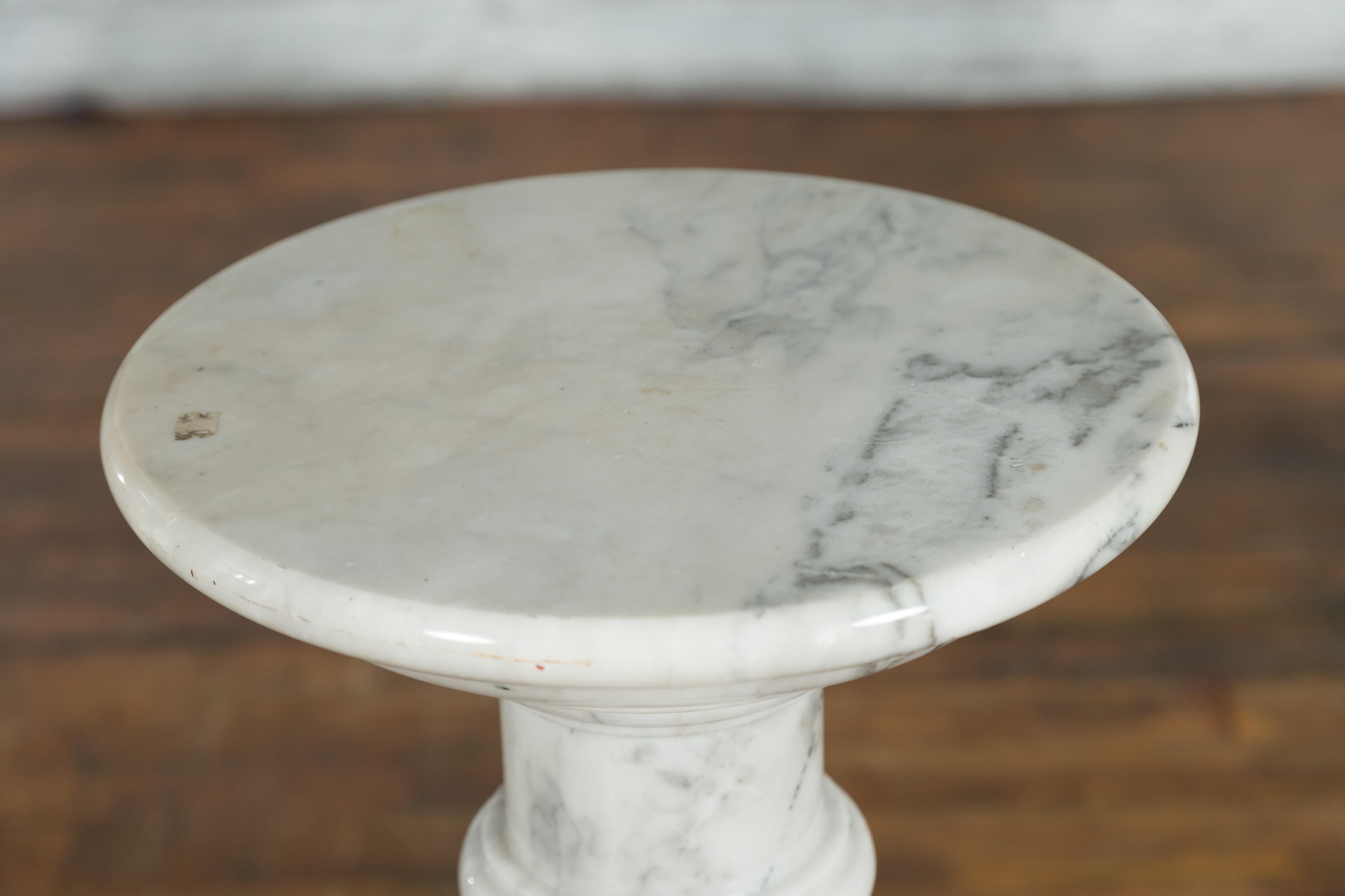 Vintage Indian White Marble Pedestal with Baluster Base and Circular Top 6