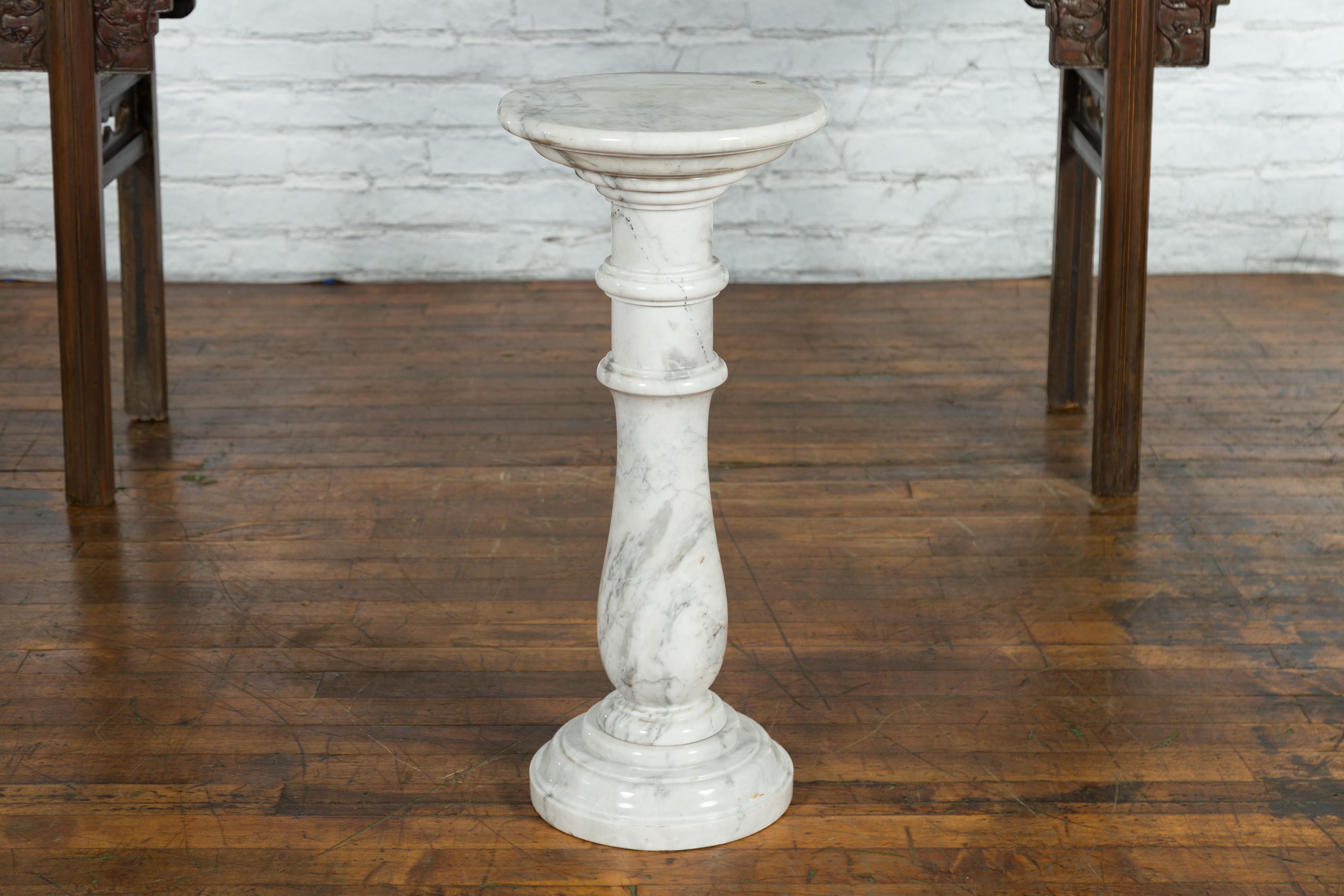 Vintage Indian White Marble Pedestal with Baluster Base and Circular Top 8