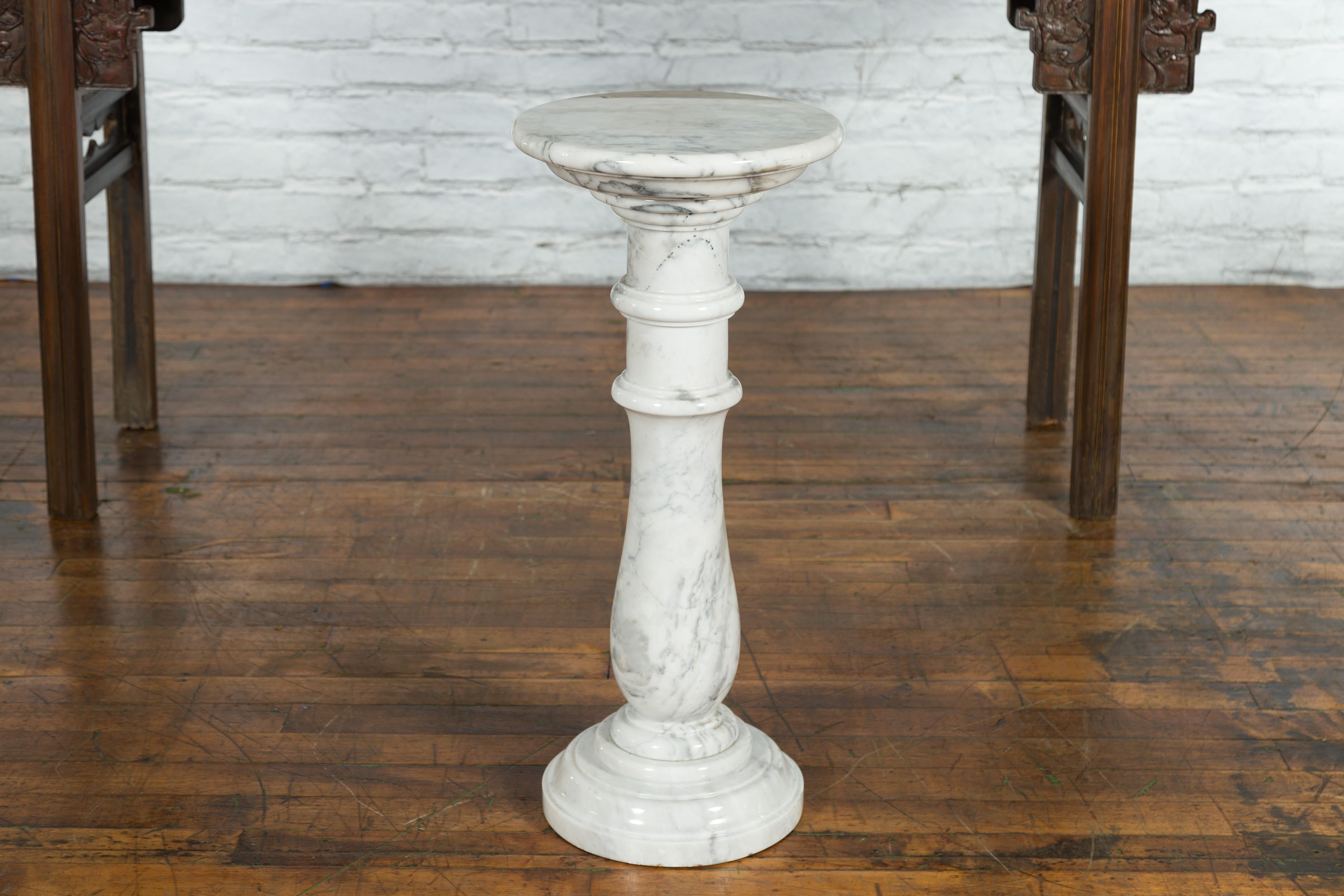 Vintage Indian White Marble Pedestal with Baluster Base and Circular Top 9