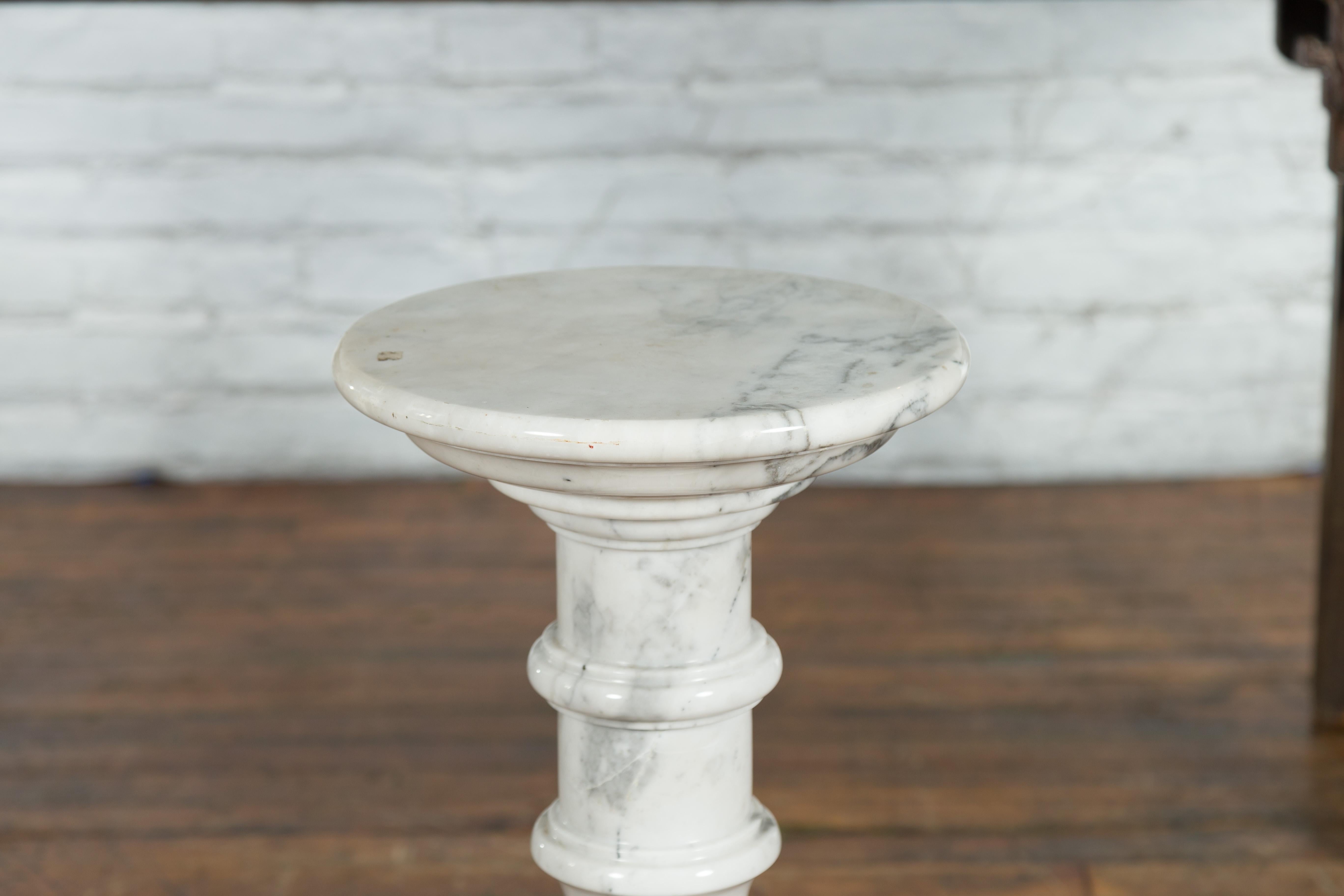 Vintage Indian White Marble Pedestal with Baluster Base and Circular Top 1